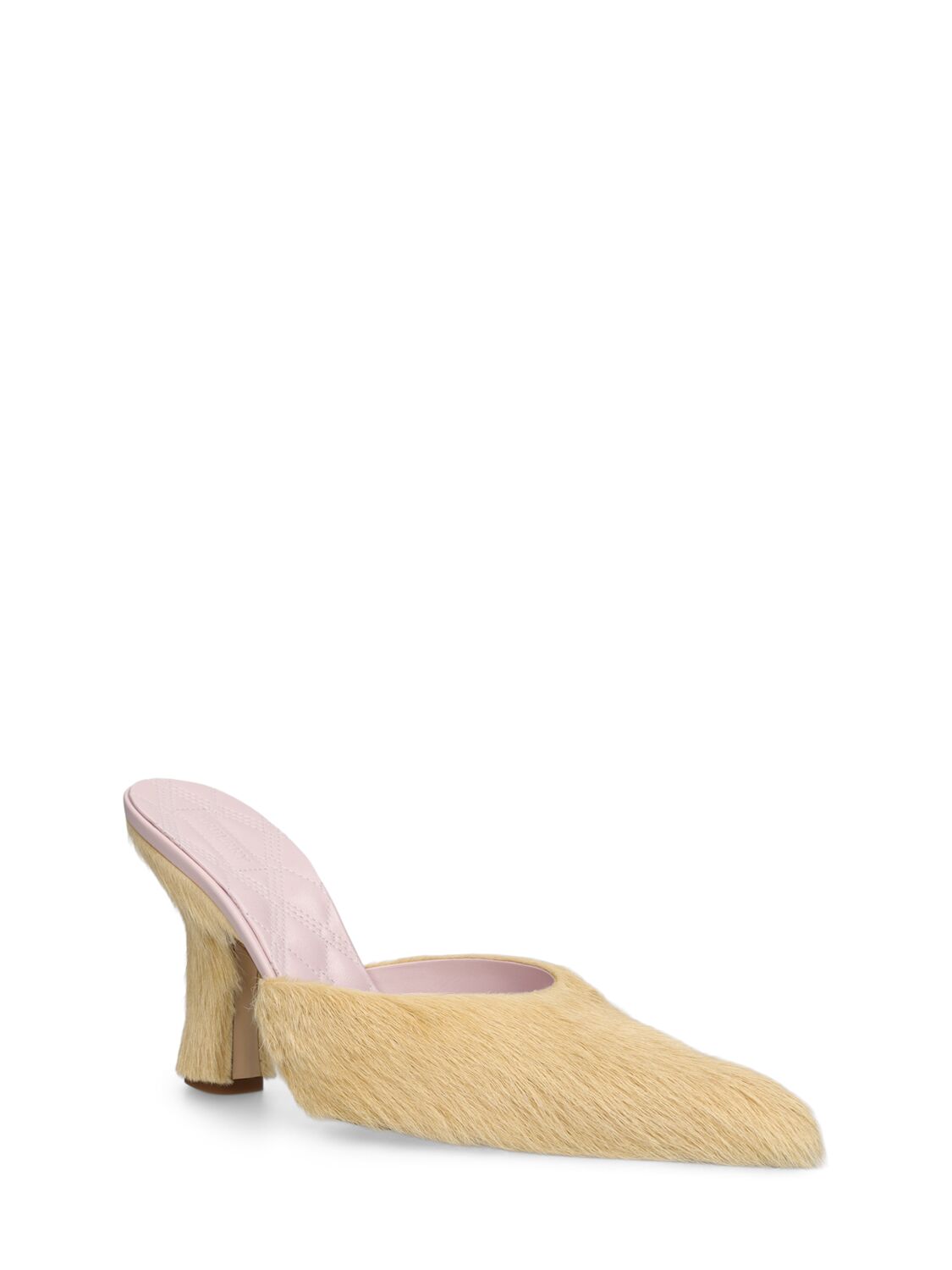 Shop Burberry 90mm Lf Ws17 Fur Mules In Light Yellow