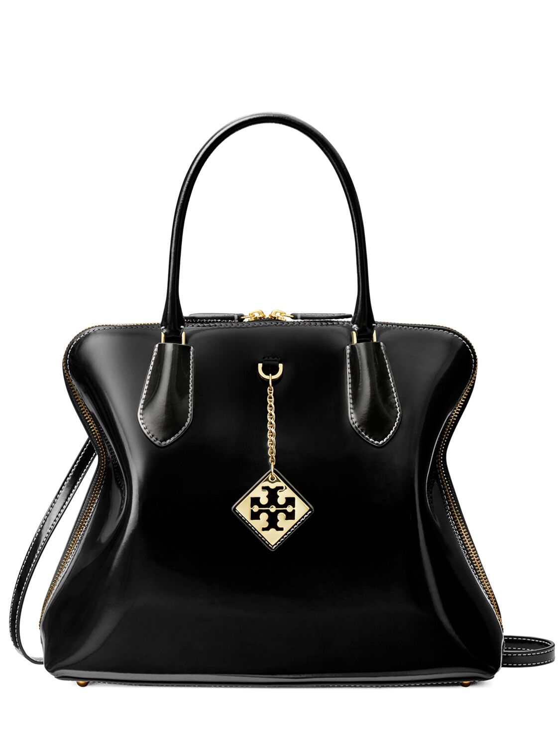 Tory Burch Polished Swing Leather Top Handle Bag In Black