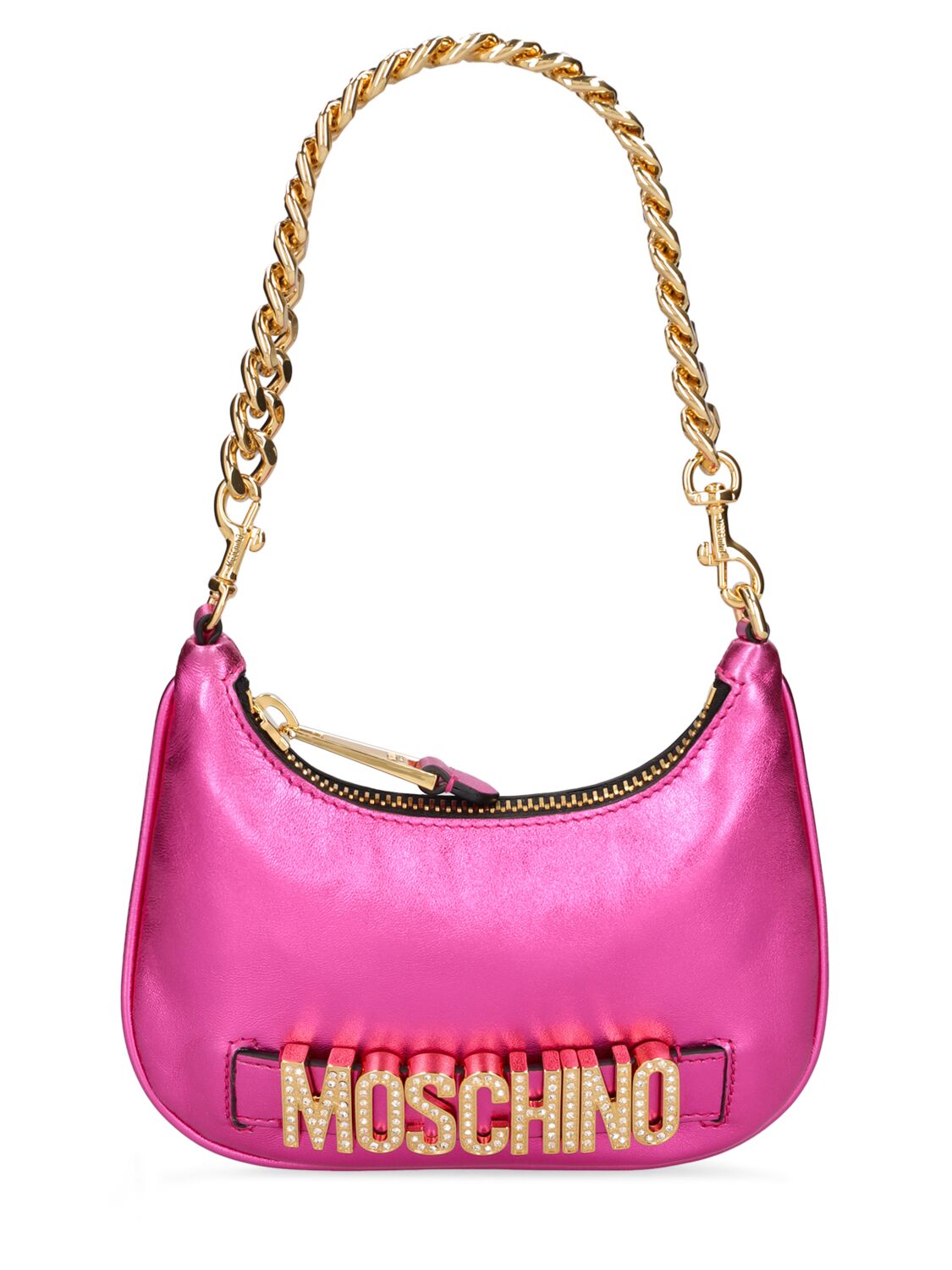 Moschino Laminated Leather Top Handle Bag In Purple