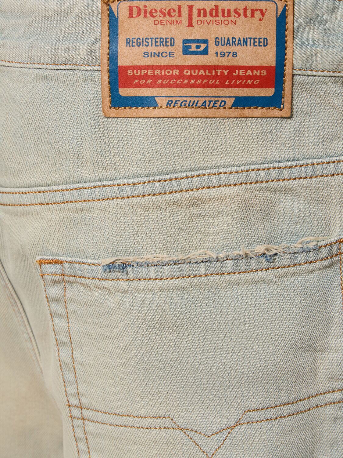 Shop Diesel D-macro Cotton Denim Straight Jeans In Blue