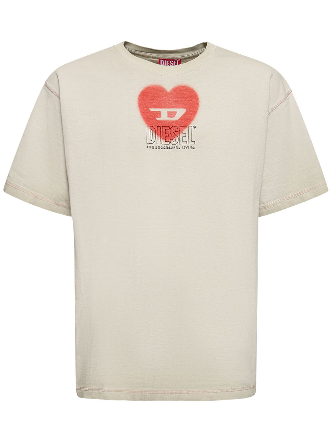 Diesel Logo Print Cotton Jersey Loose T-shirt In Grey