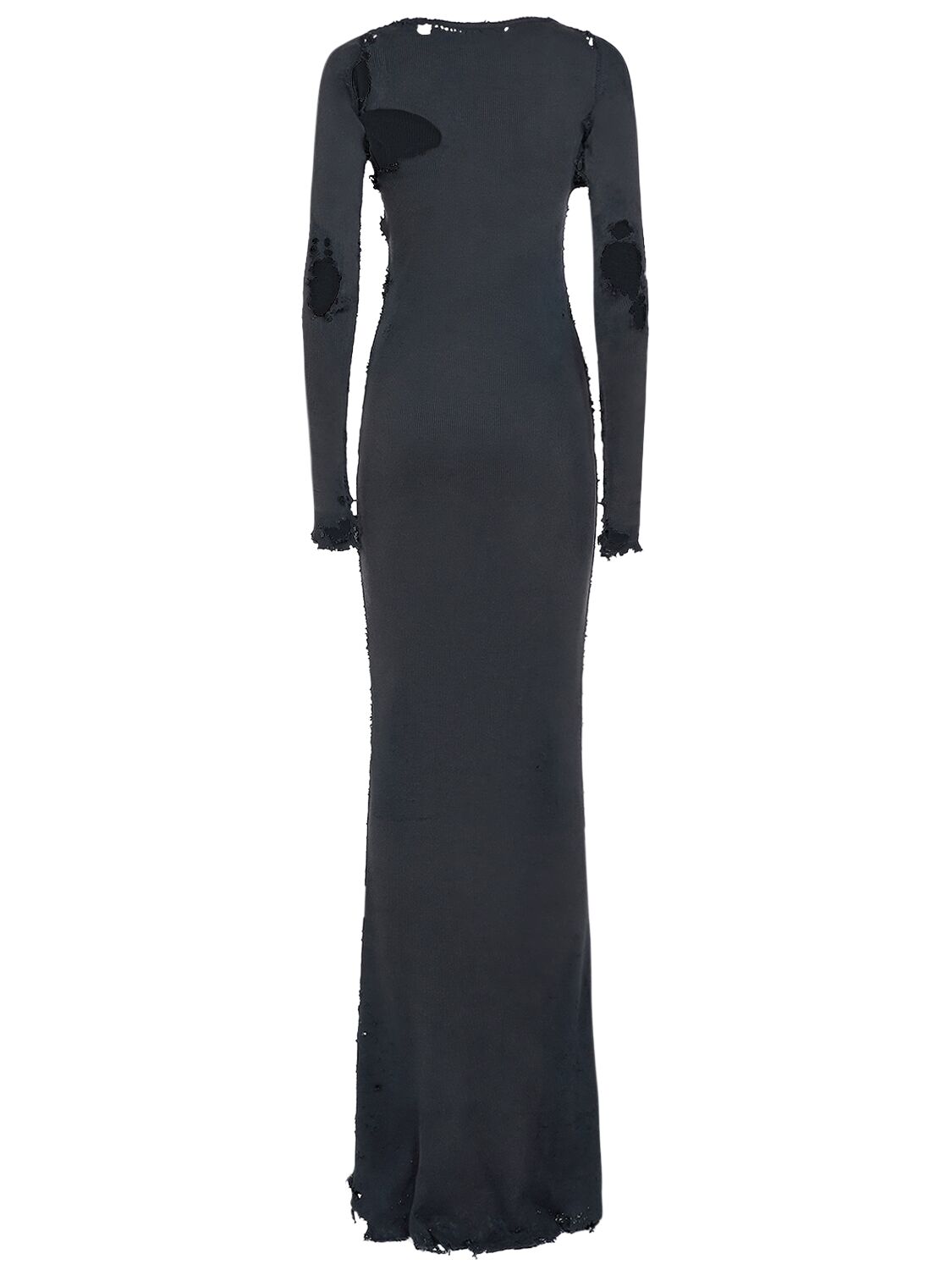 Shop Balenciaga Distressed Cotton Maxi Dress In Washed Black