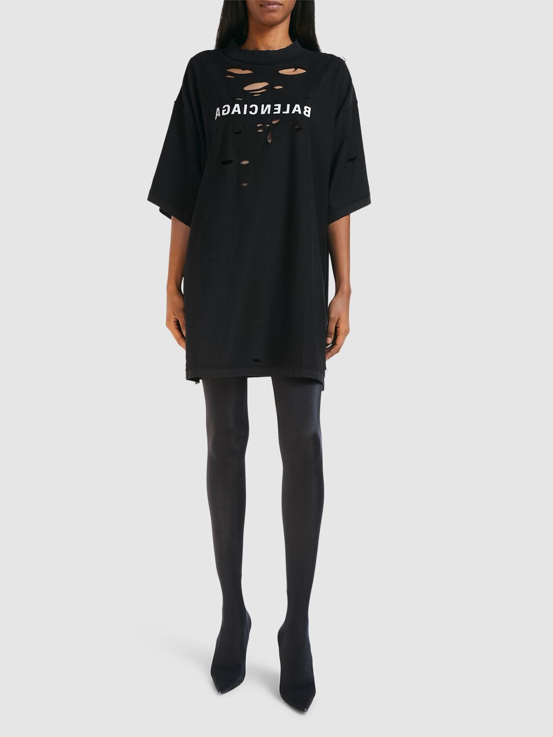 Shop Balenciaga Inside Out Distressed Cotton T-shirt In Washed Black