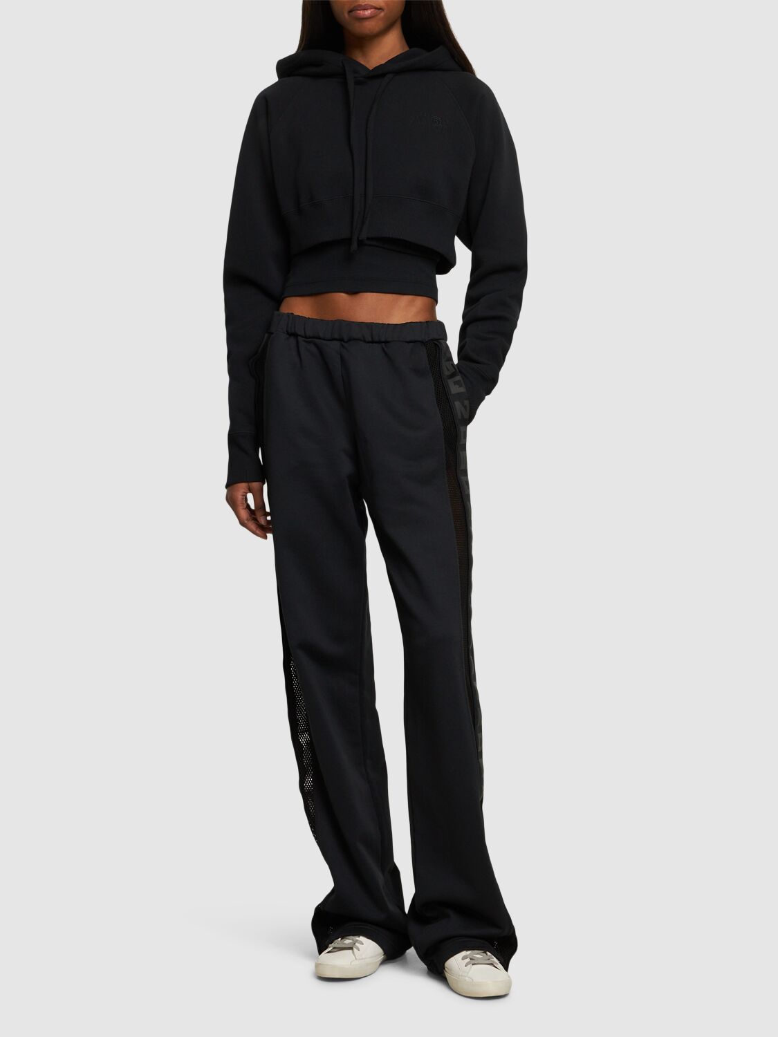 Shop Dsquared2 Logo Cotton Blend Wide Sweatpants In Black