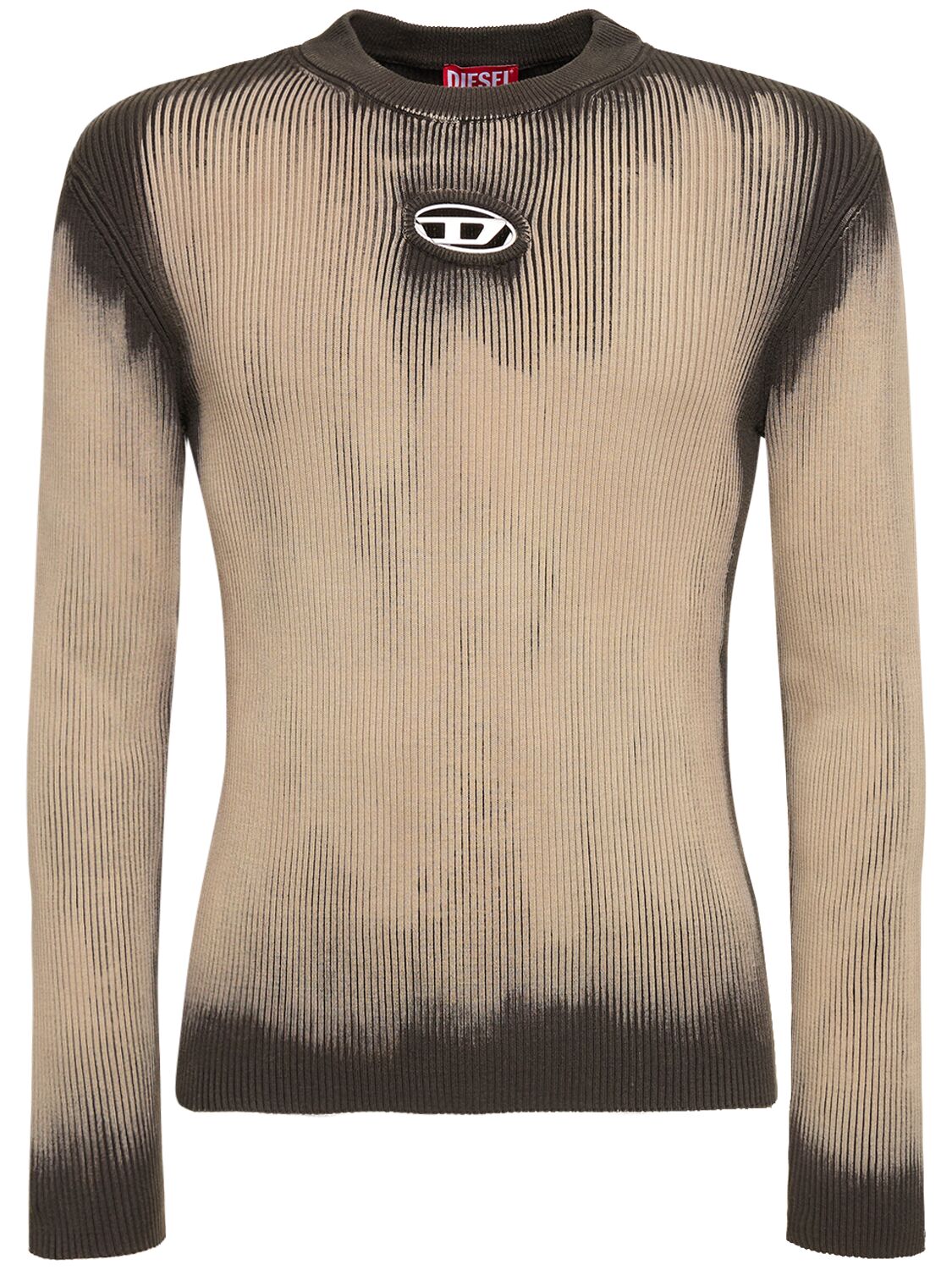 Shop Diesel Oval-d Slim Cotton Blend Knit Sweater In Beige,black
