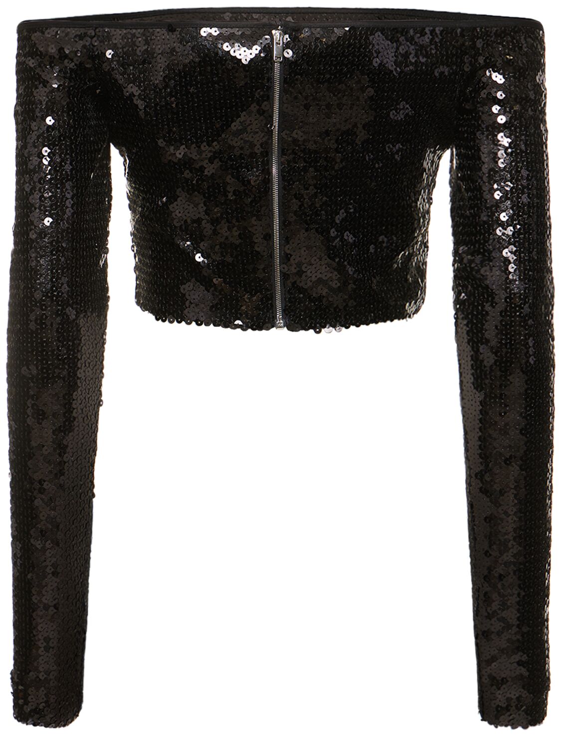 Shop David Koma Off-the-shoulder Metallic Sequined Top In Black