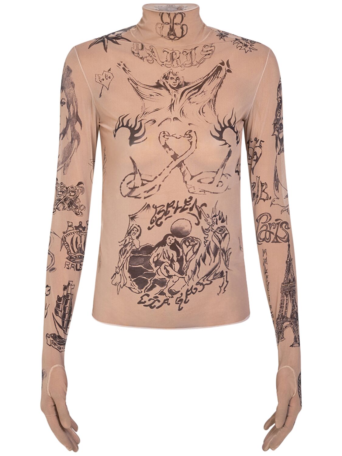 Shop Balenciaga Tattoo Stretch Tech Turtleneck T-shirt In Light Beige