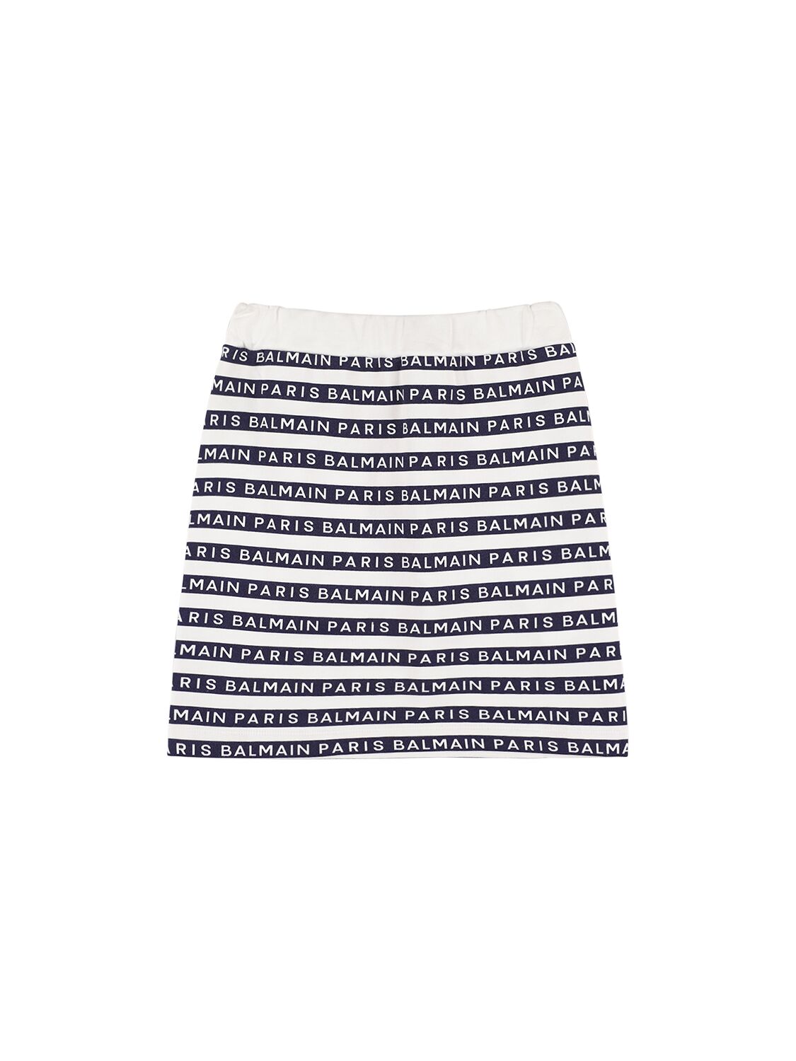 Shop Balmain Striped Cotton Sweat Skirt In White,black