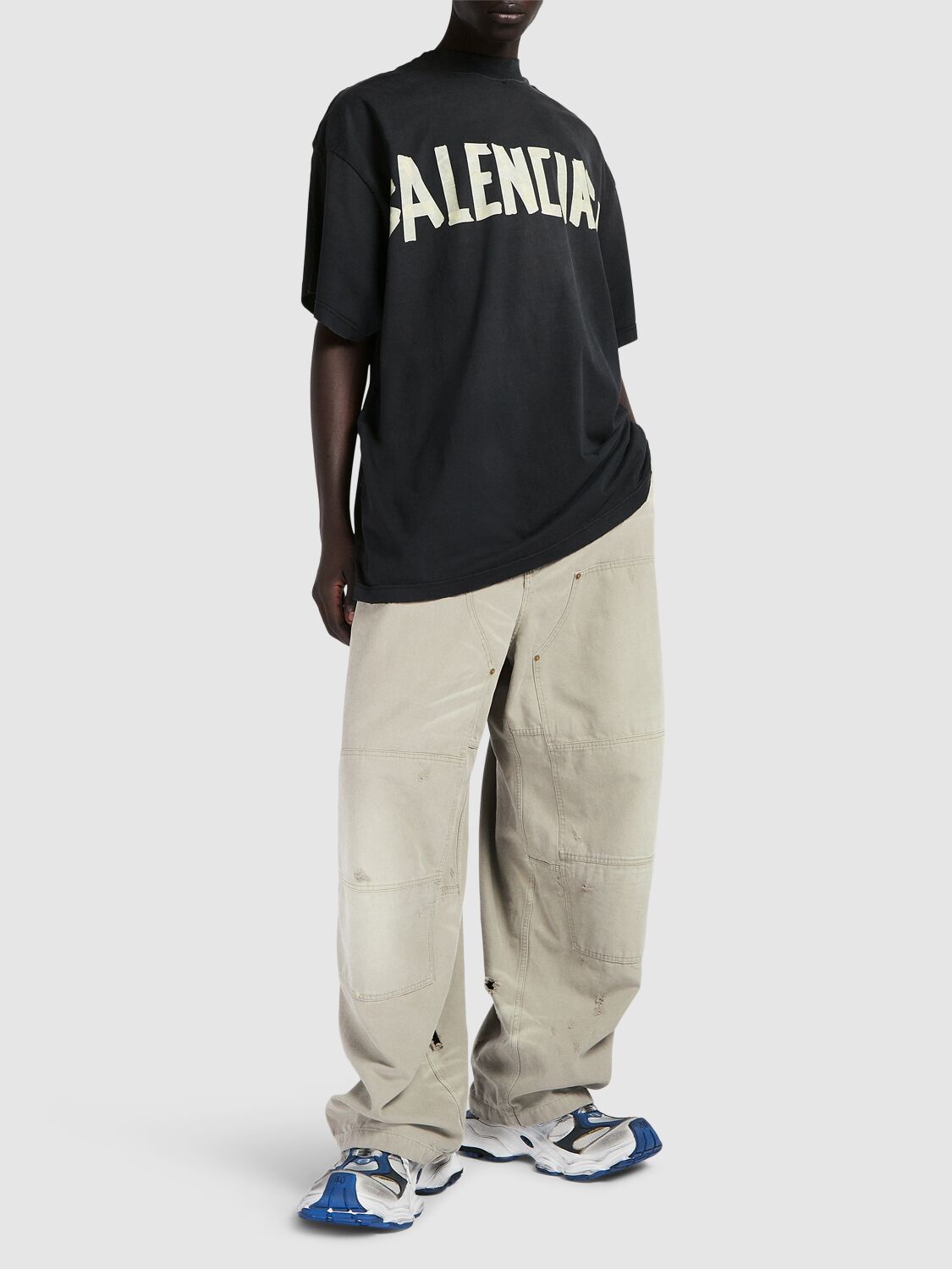 Shop Balenciaga Double Knee Cotton Pants In Sand Beige