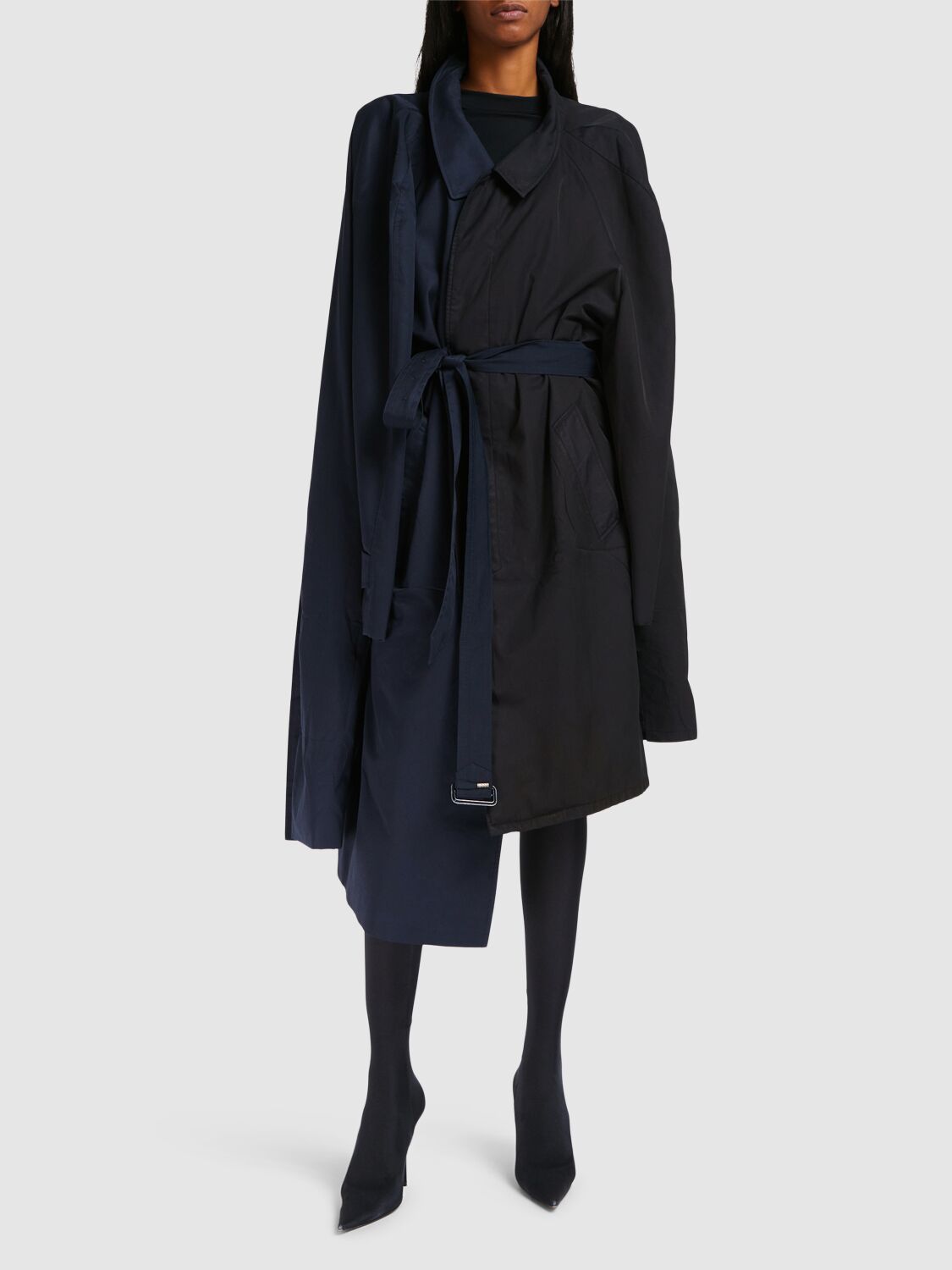 Shop Balenciaga Double Sleeve Asymmetrical Carcoat In Black