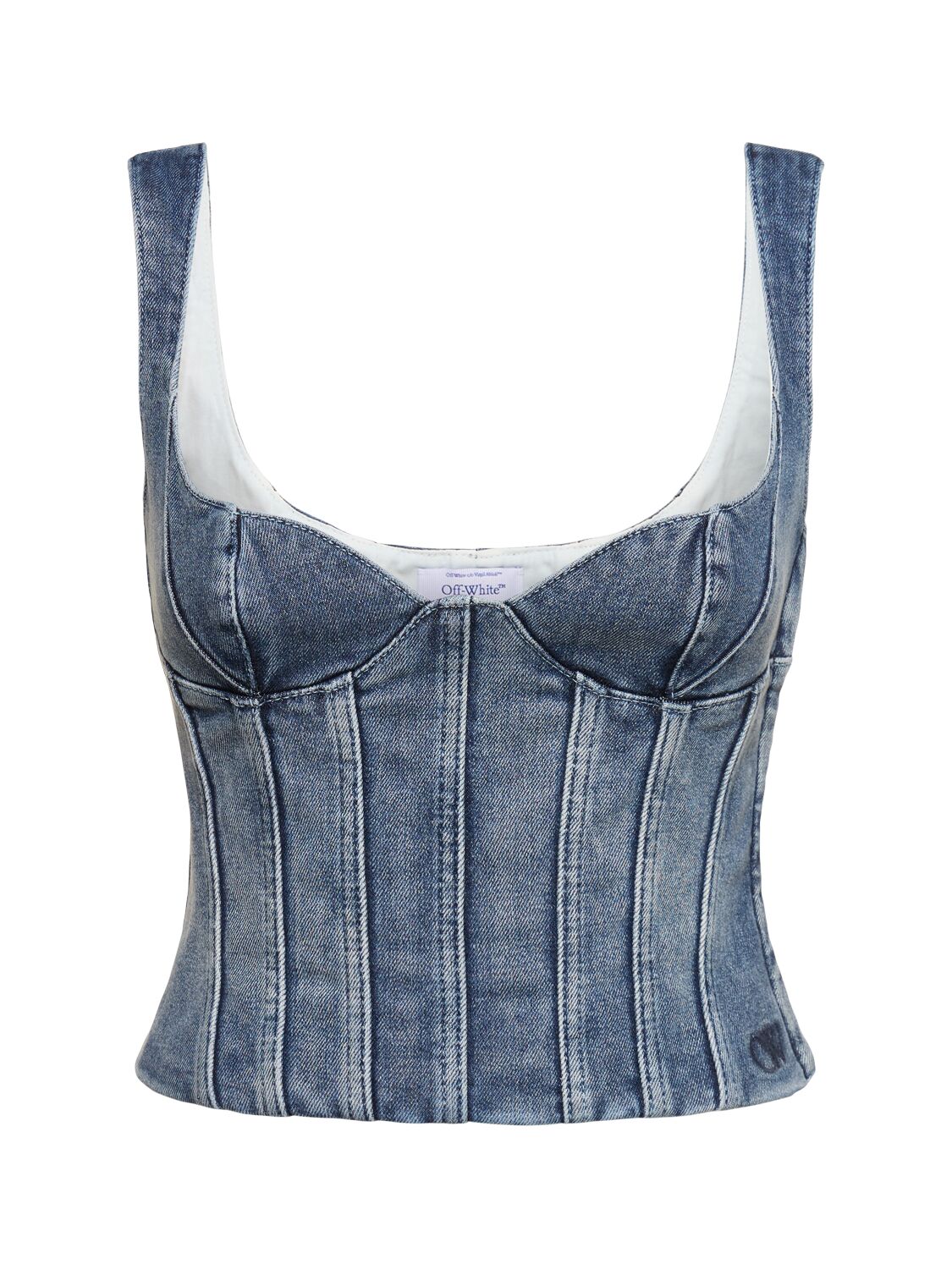 Shop Off-white Cotton Bustier Top In Blue