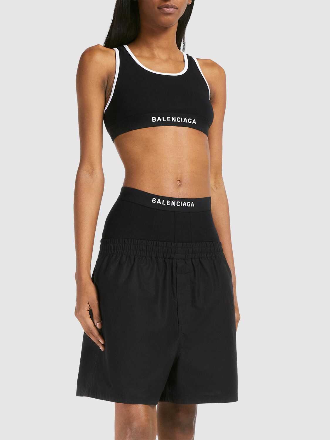 Shop Balenciaga Hybrid Cotton Poplin Boxer Shorts In Black