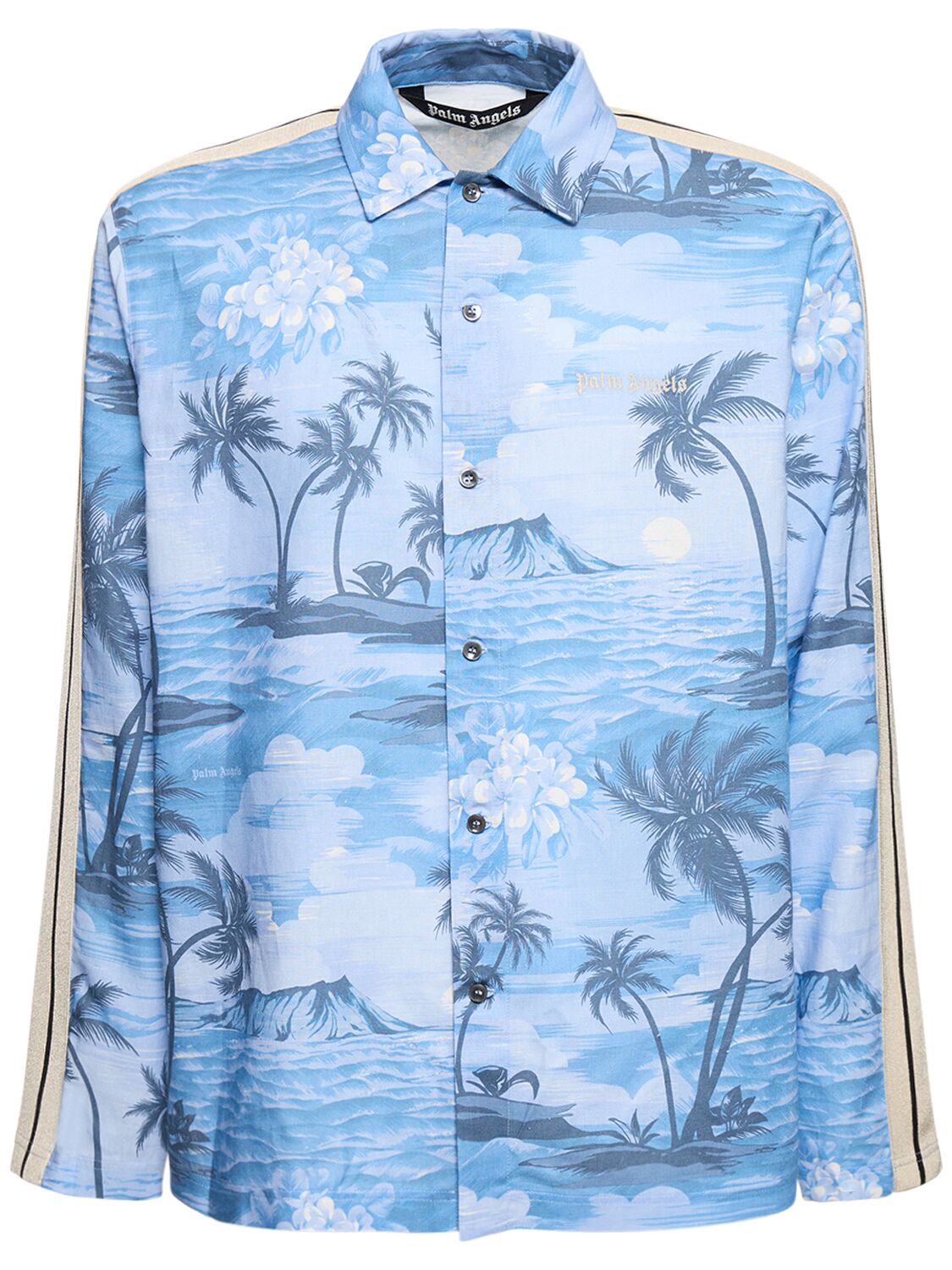 Shop Palm Angels Sunset Linen Blend Track Shirt In Indigo Blue
