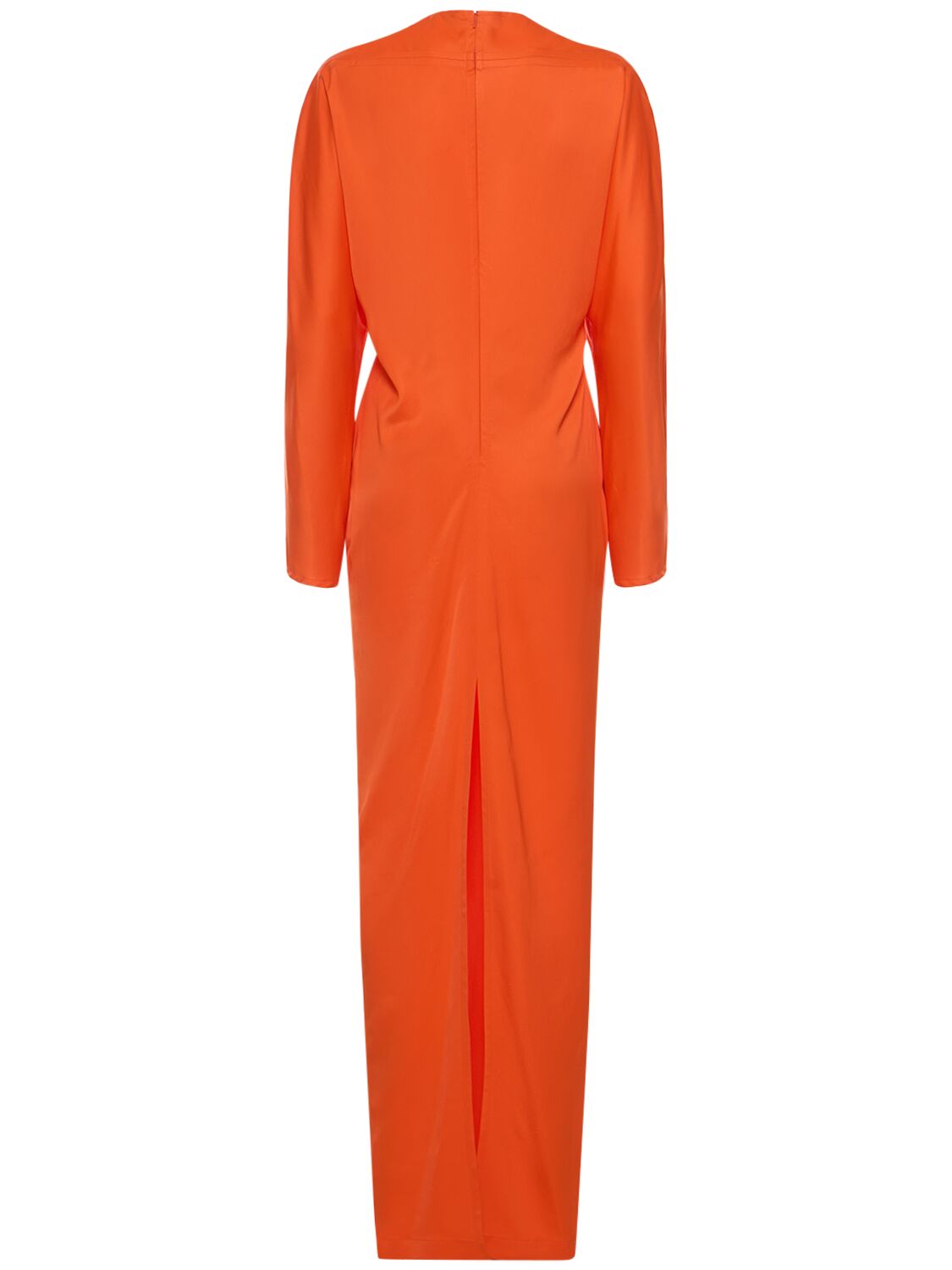 Shop Ferragamo Stretch Viscose Satin V-neck Long Dress In Orange