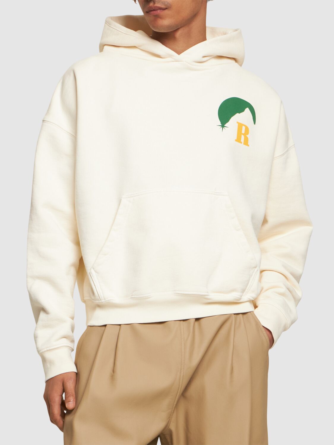 Shop Rhude Moonlight Cotton Hoodie In Vintage White