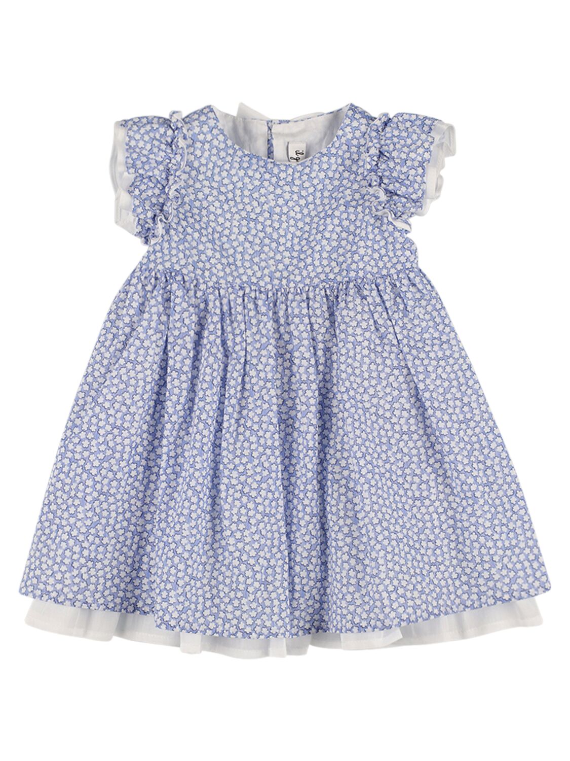 Il Gufo Kids' Flounced Cotton Dress In Blue,white