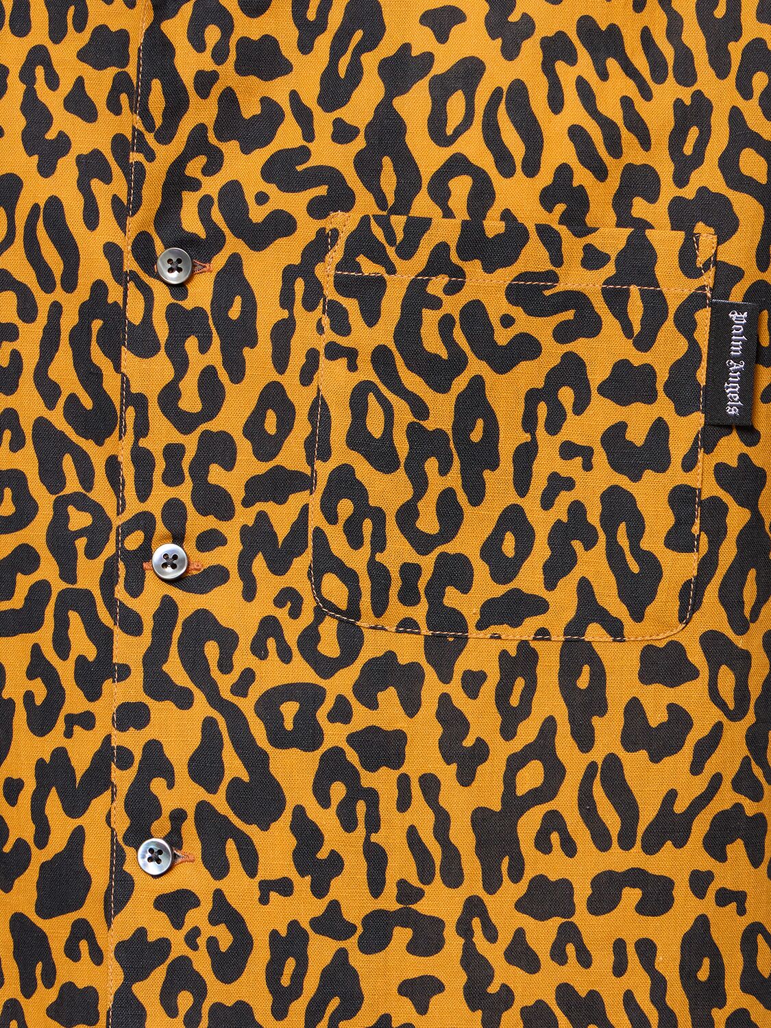 Shop Palm Angels Cheetah Linen Blend Bowling Shirt In Orange,black