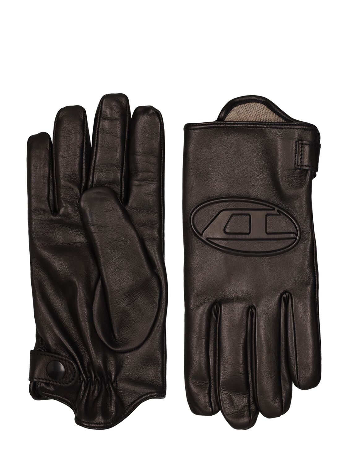 Diesel Oval-d Soft Napa Leather Gloves In Black