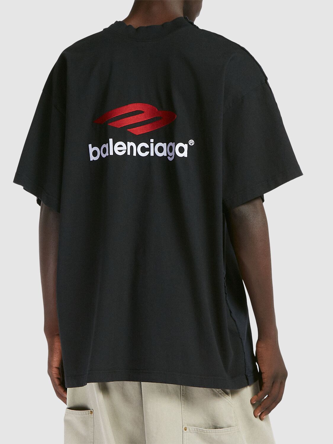 Shop Balenciaga Double Front Logo Cotton T-shirt In Washed Black