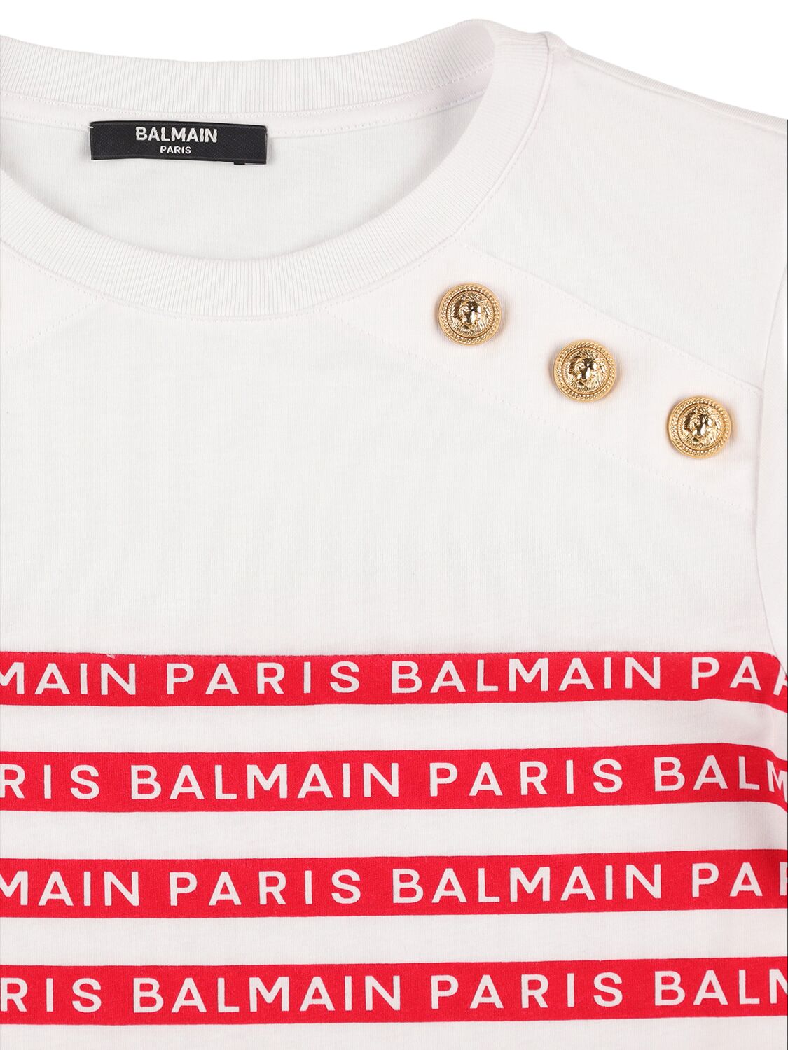 Balmain Organic Cotton Jersey T-shirt In White,red