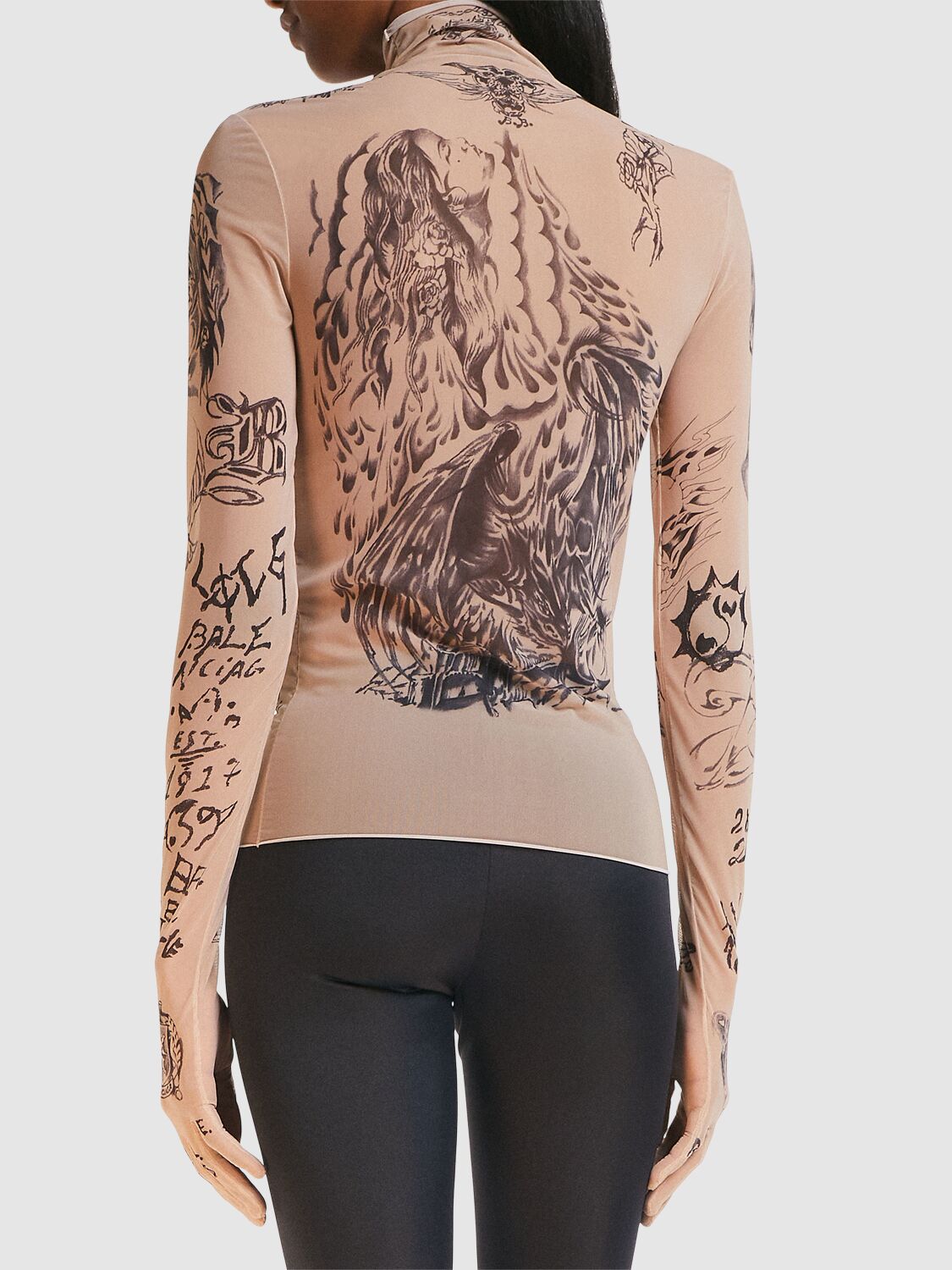 Shop Balenciaga Tattoo Stretch Tech Turtleneck T-shirt In Light Beige