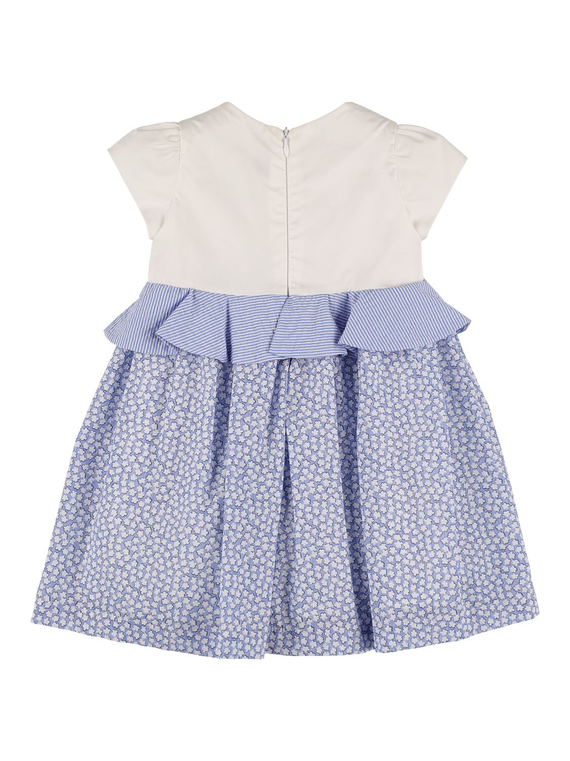 Shop Il Gufo Cotton Seersucker & Poplin Dress In White,blue