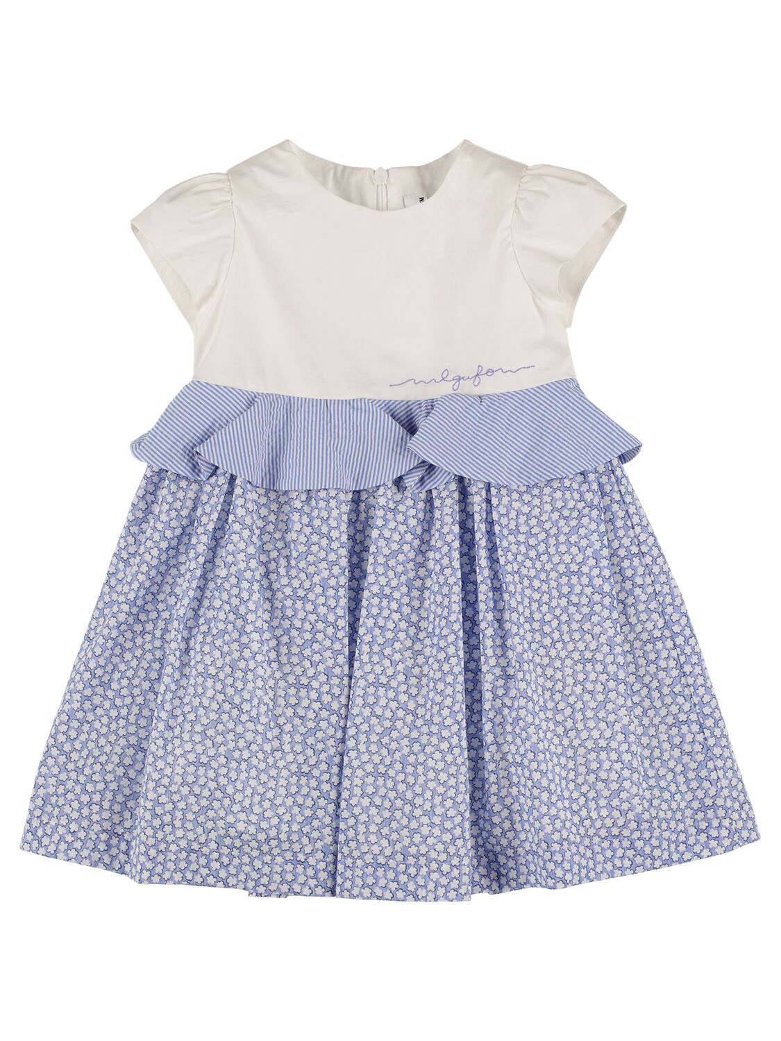 Il Gufo Kids' Cotton Seersucker & Poplin Dress In White,blue