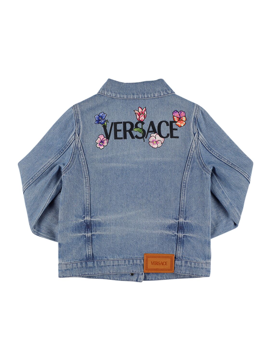 Shop Versace Embroidered Logo Denim Jacket