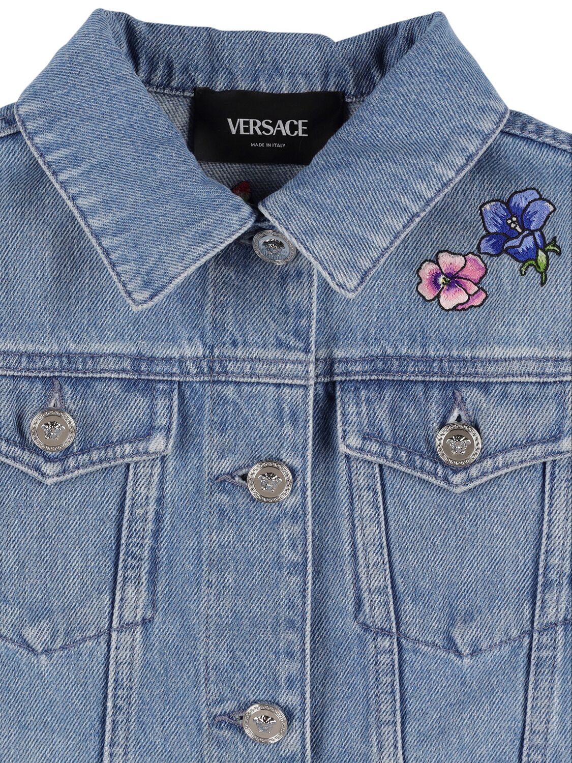 Shop Versace Embroidered Logo Denim Jacket