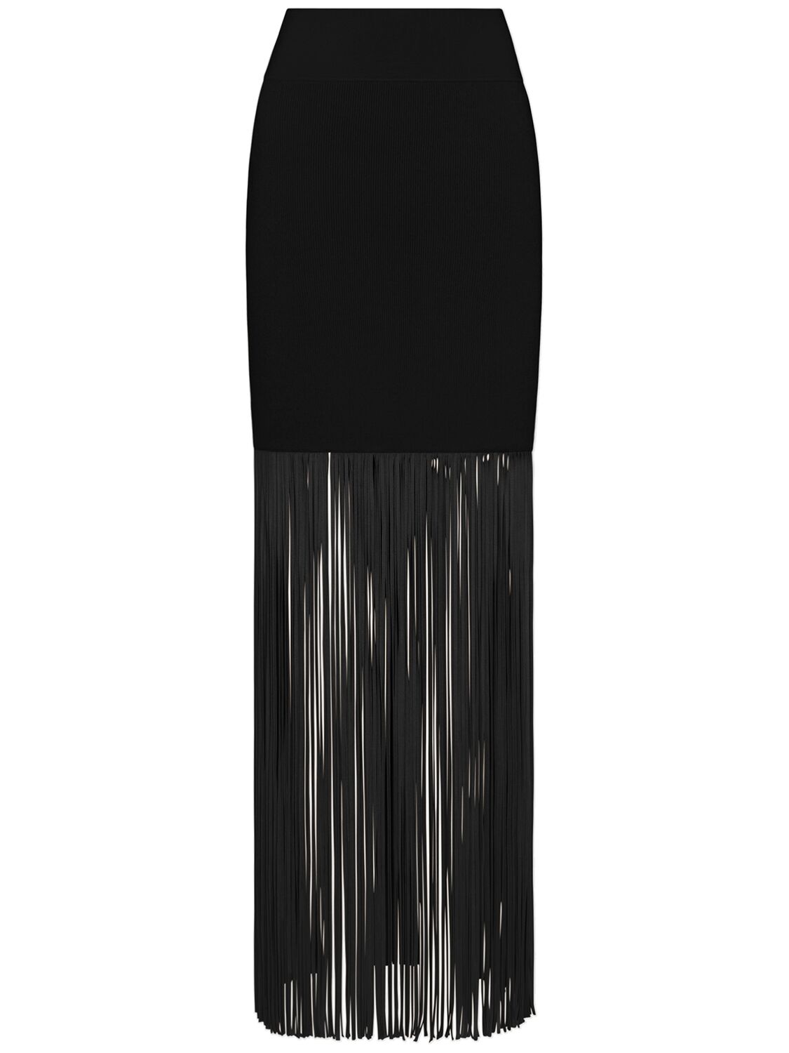 Image of Fringed Knit Long Skirt