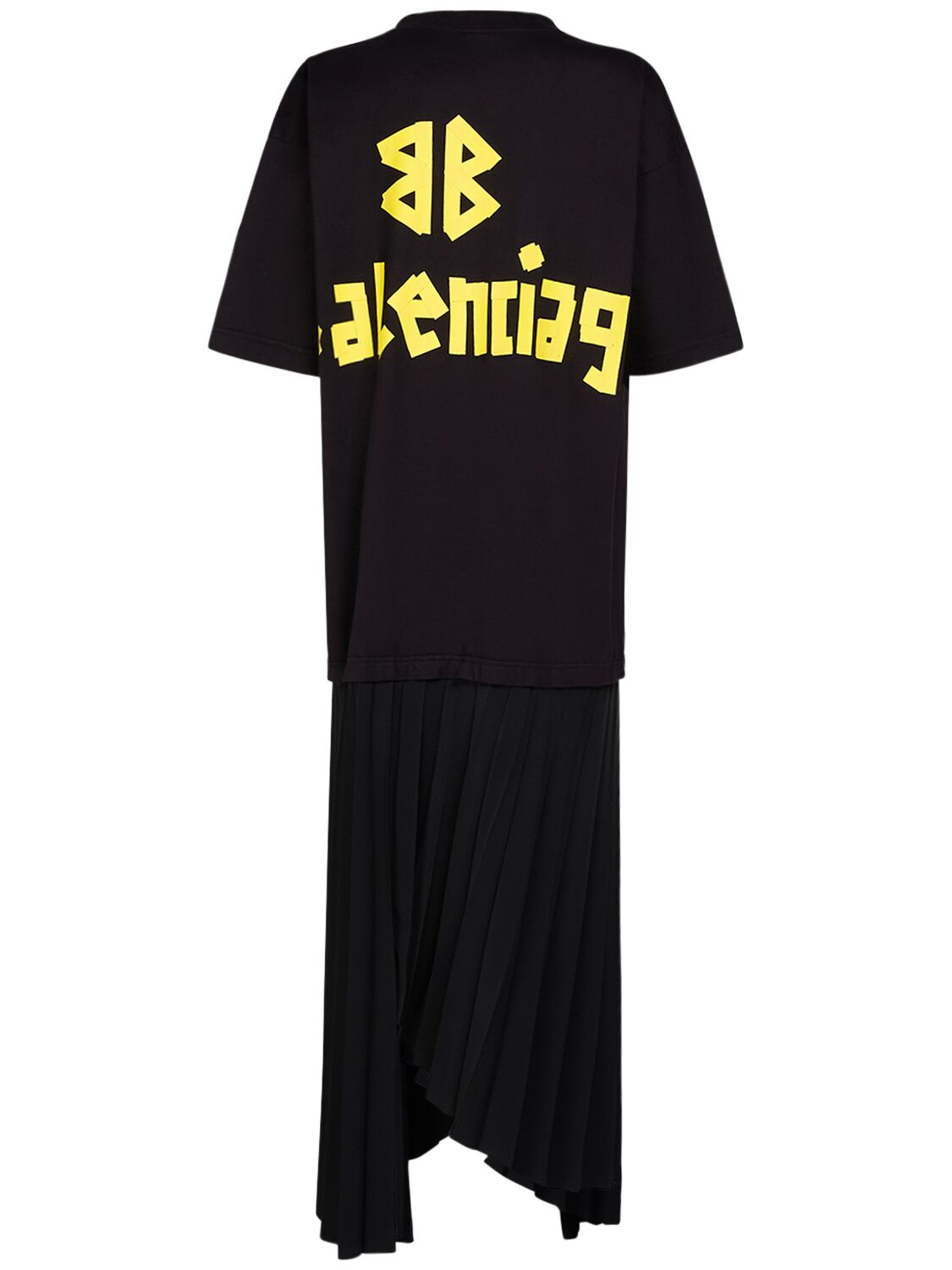 Shop Balenciaga Pleated Tech T-shirt Dress W/ Logo In Black
