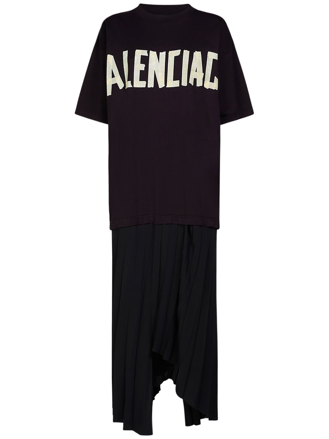 Balenciaga Logo打褶科技织物t恤裙 In Black