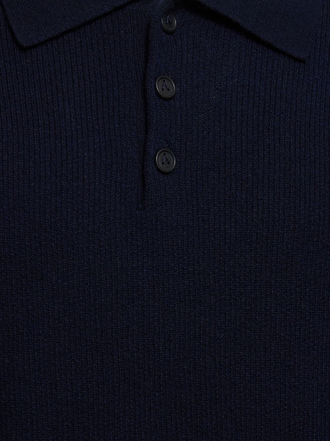 Shop Alanui Cashmere & Cotton Knit L/s Polo In Navy