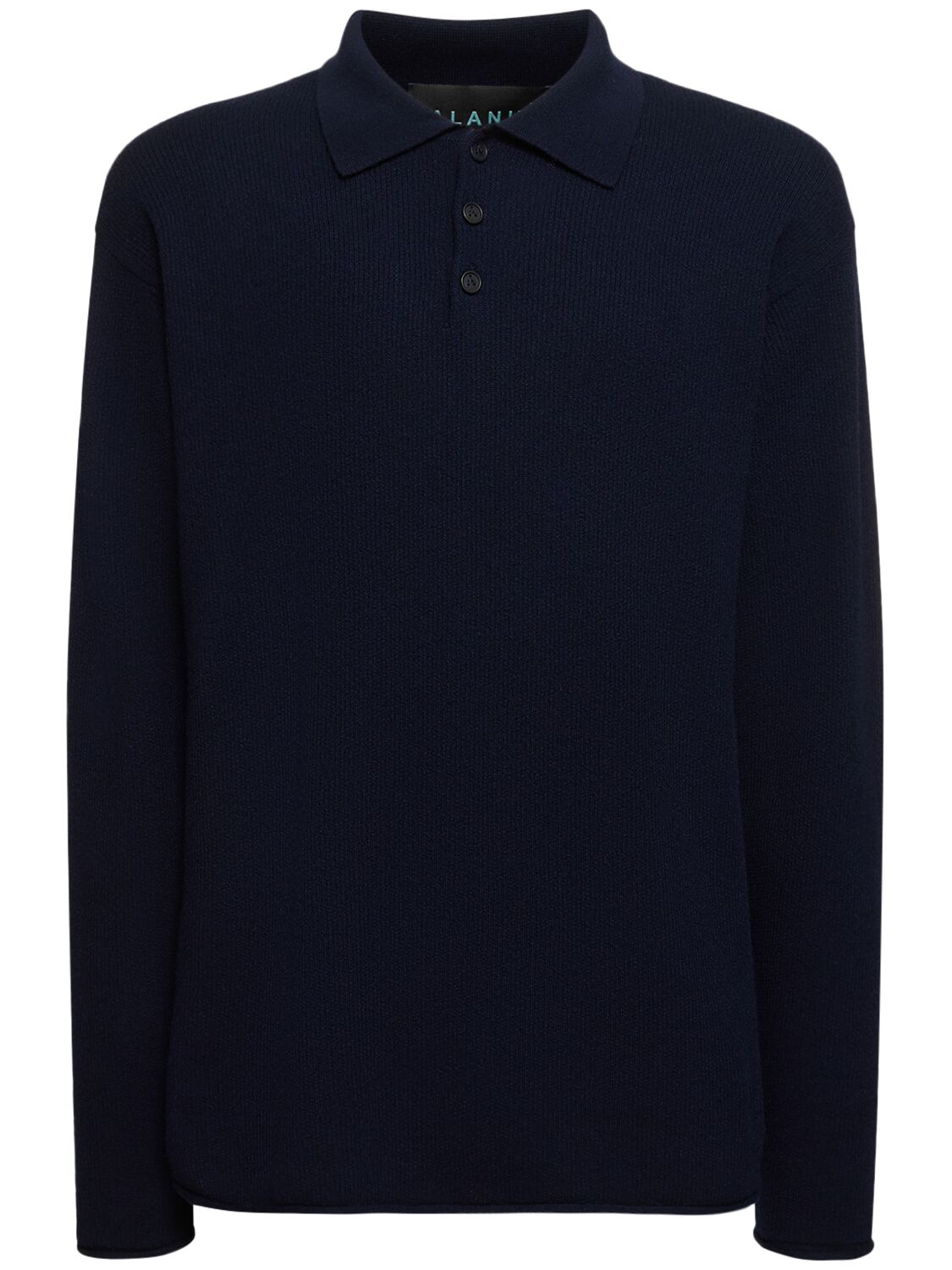 Alanui Cashmere & Cotton Knit L/s Polo In Navy
