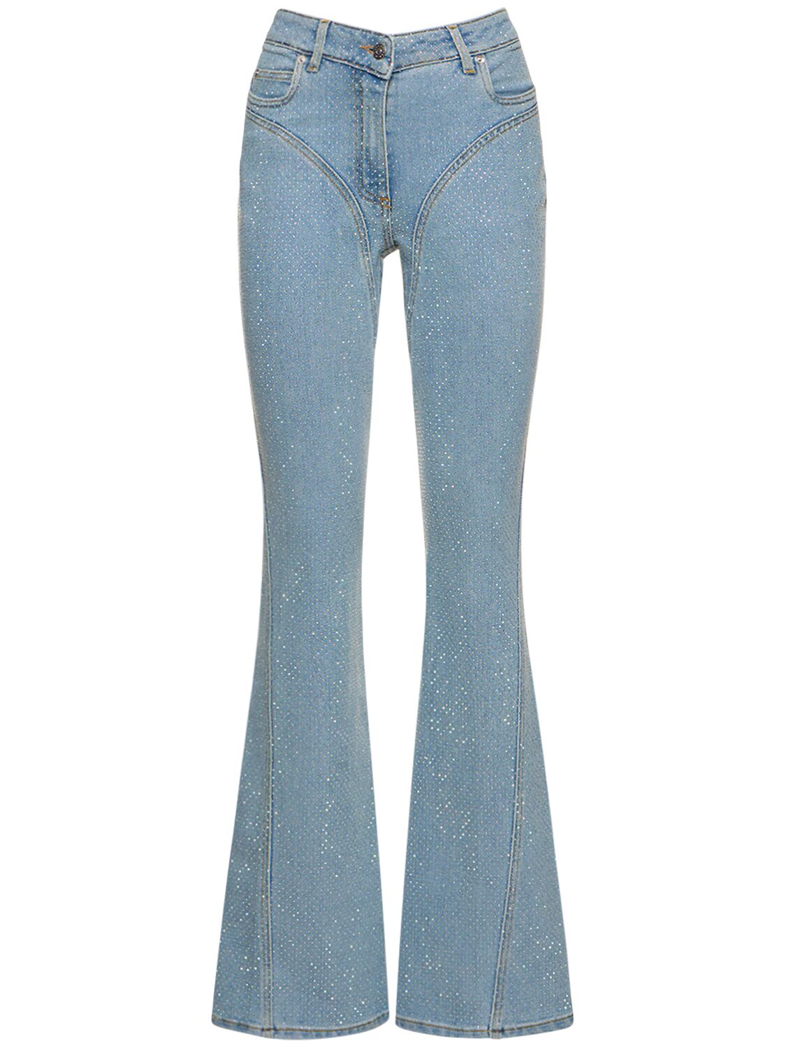 Image of Stretch Denim Flared Pants W/crystals