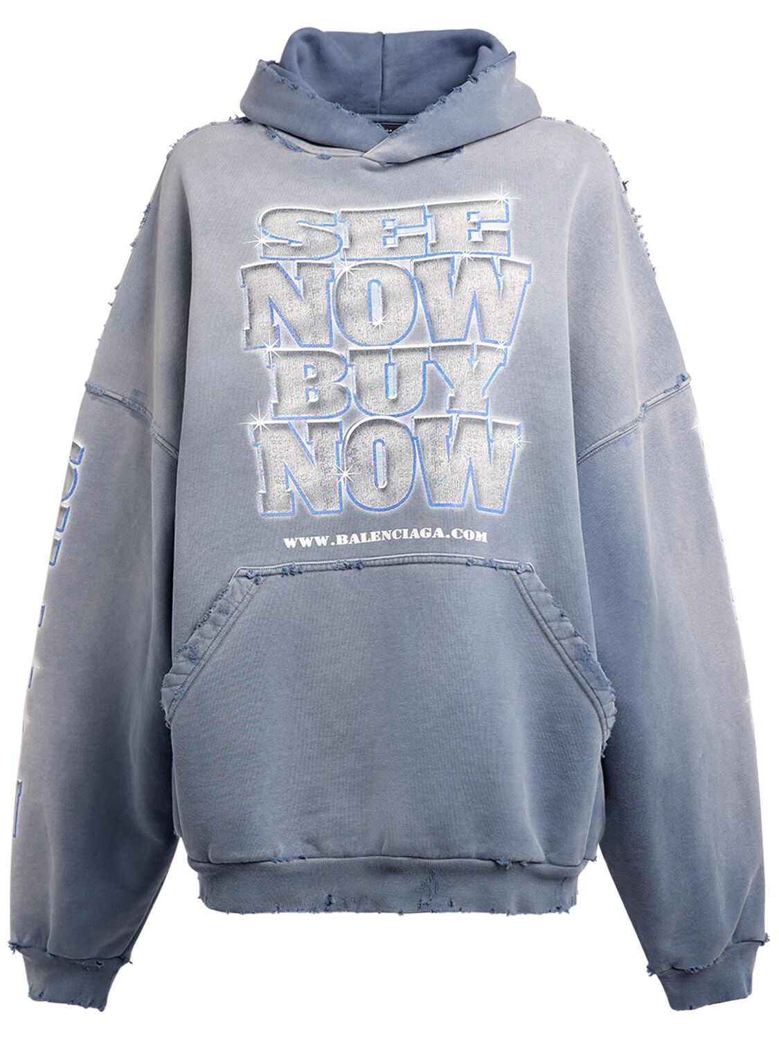 Balenciaga Large Fit Cotton Hoodie In Washed Blue