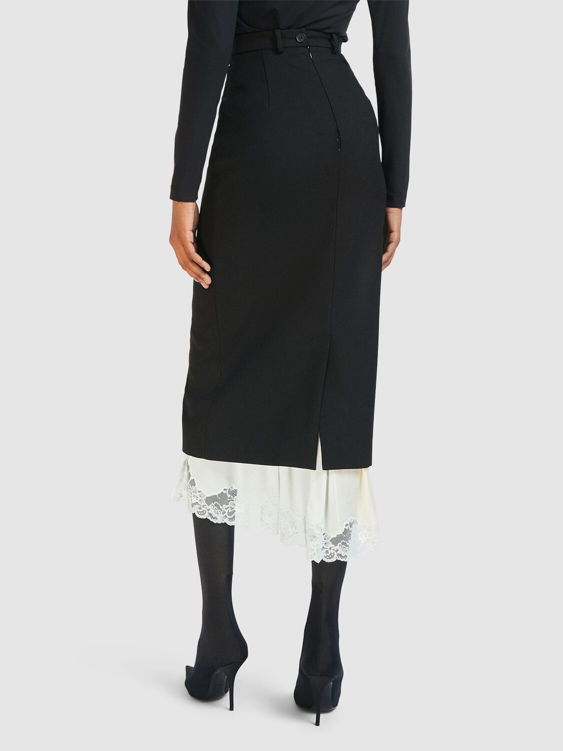 Shop Balenciaga Lingerie Wool Tailored Skirt In Black,off White