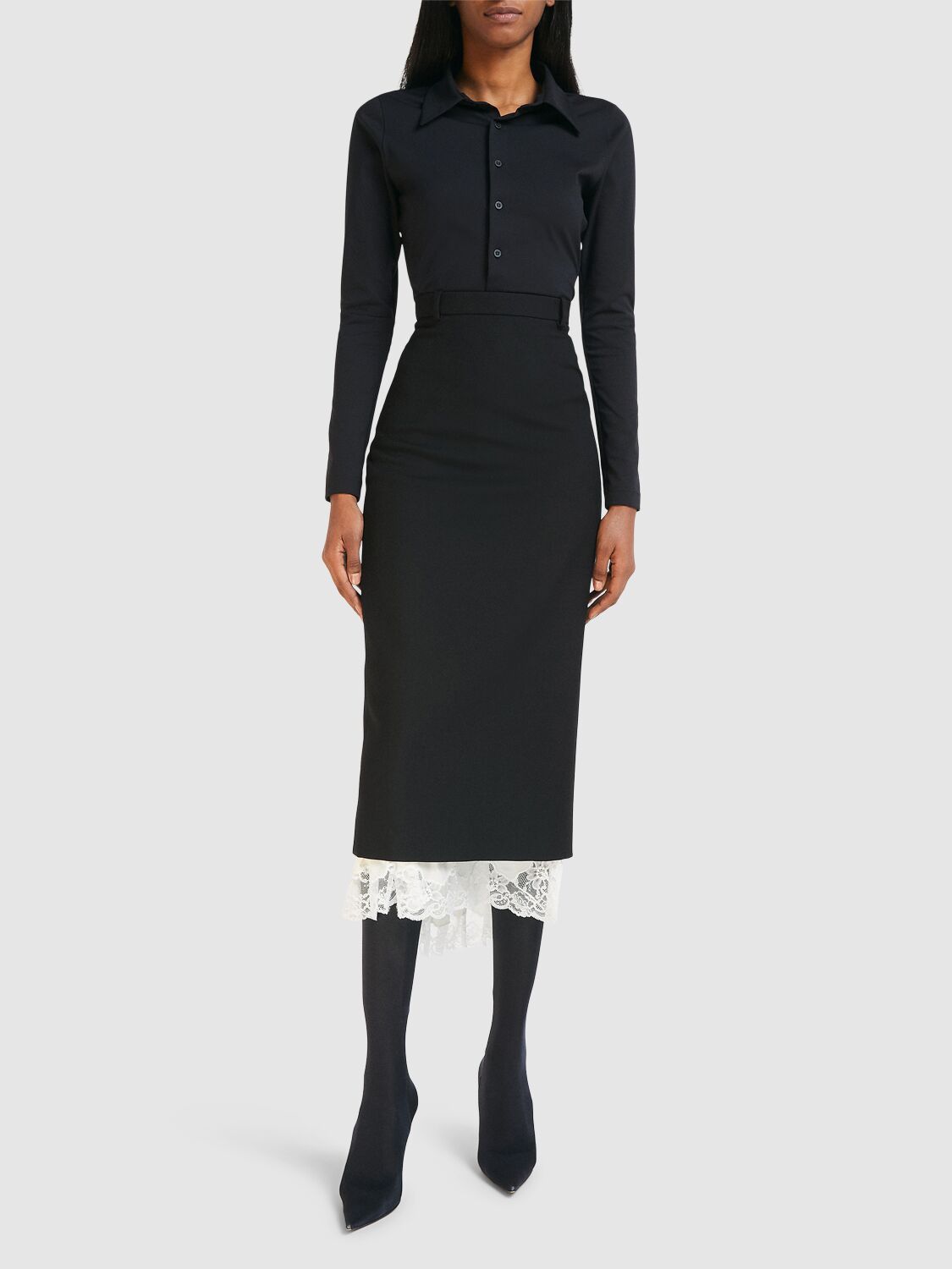 Shop Balenciaga Lingerie Wool Tailored Skirt In Black,off White
