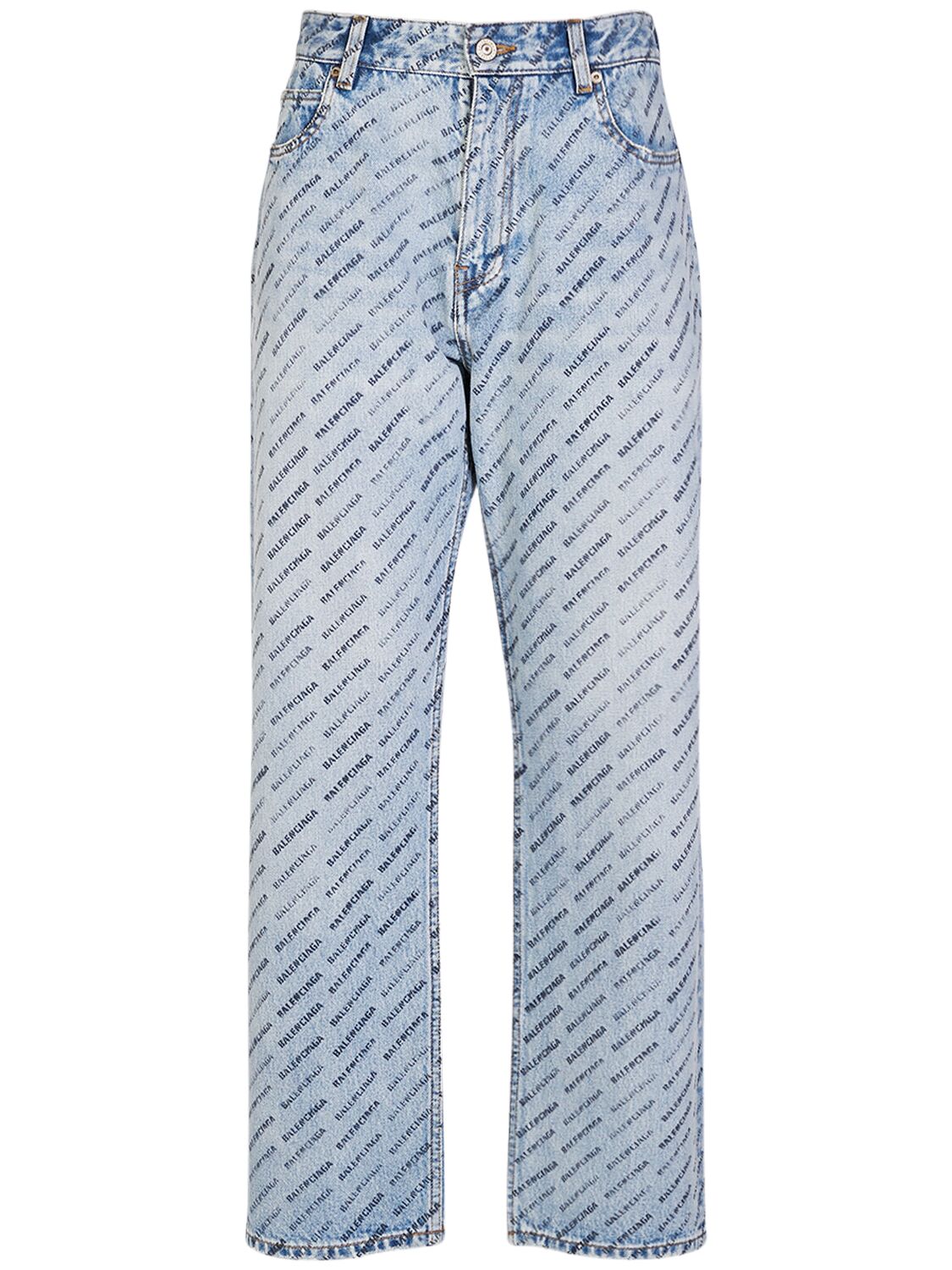Balenciaga Buckle Loose Fit Denim Jeans In Iced Blue