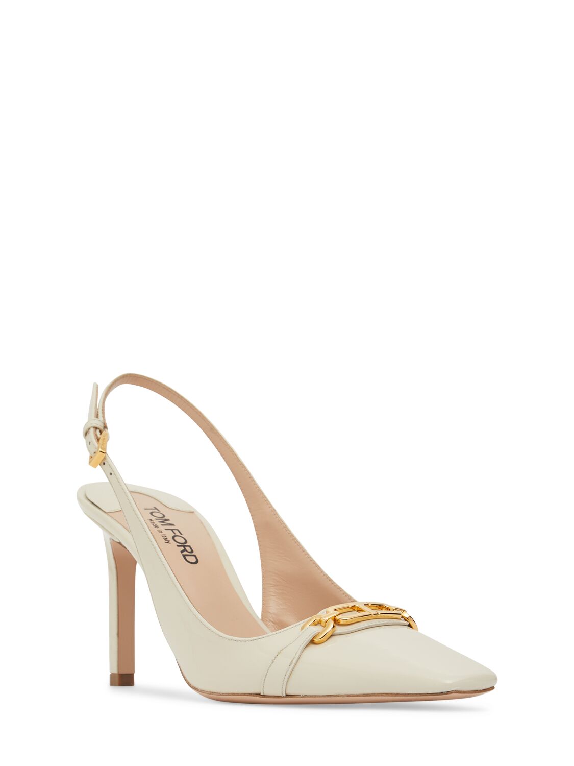 Shop Tom Ford 85mm Patent Leather Slingbacks In Ivory