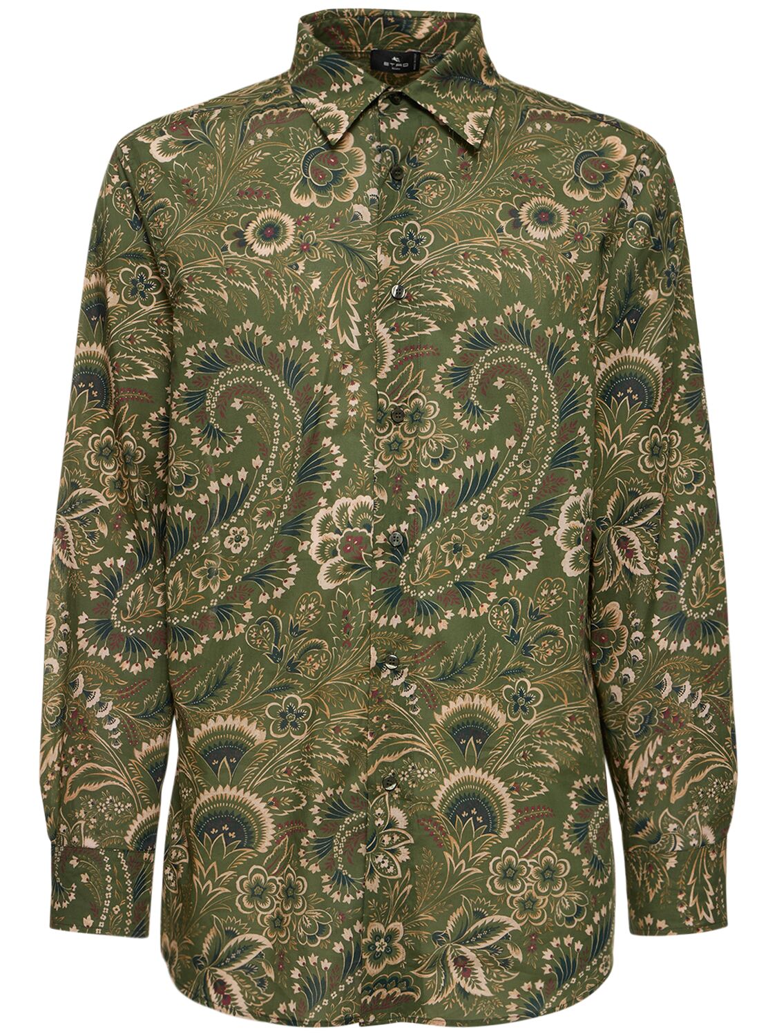 Etro Printed Cotton Long Sleeve Shirt In Green