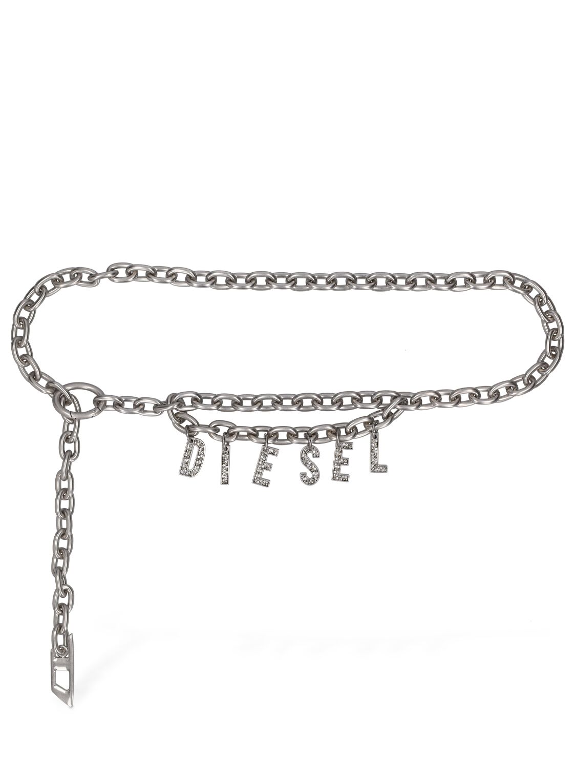 Diesel B-charm Embellished Metallic Belt In Silver
