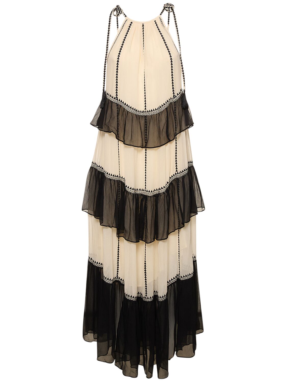 Shop Ulla Johnson Delilah Embroidered Silk Long Dress In White,black