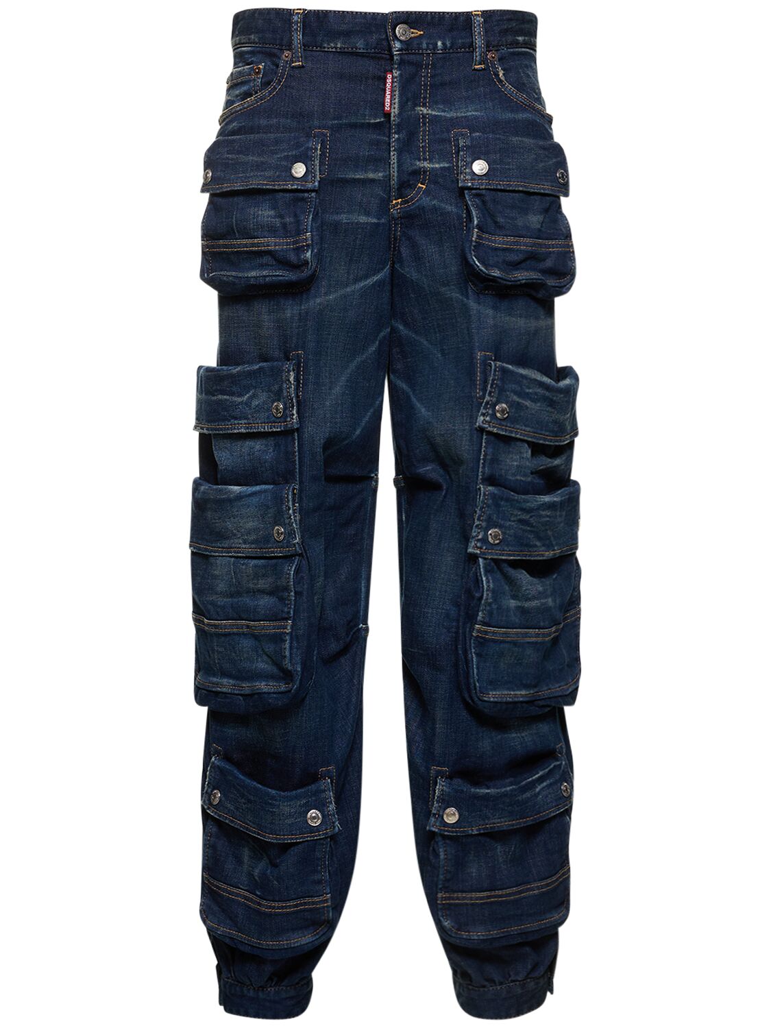 Image of Low-rise Wide Denim Cargo Jeans