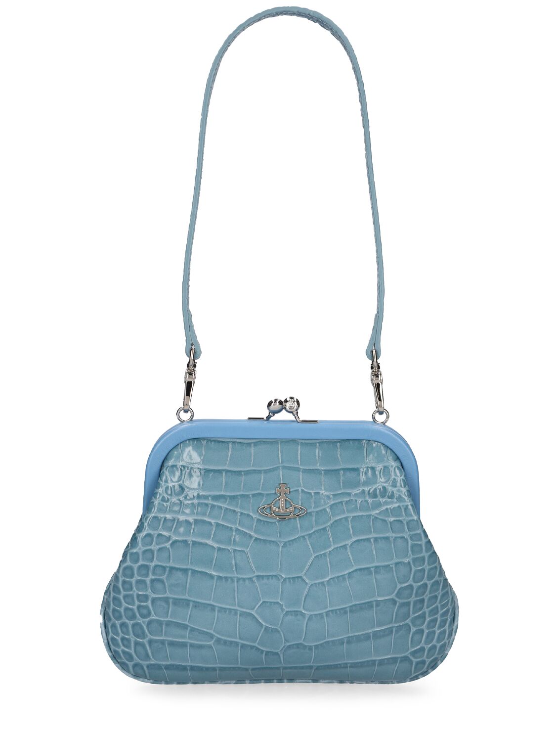 Vivienne Westwood Embellished Leather Tote Bag In Light Blue