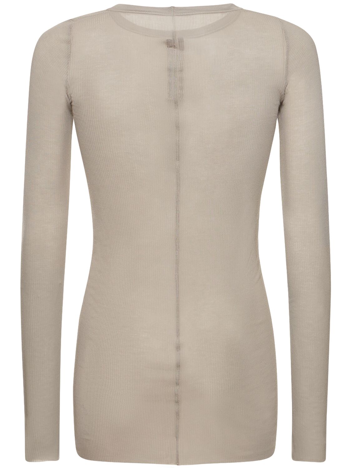 Shop Rick Owens Ribbed Silk Blend Long Sleeve T-shirt In Pearl