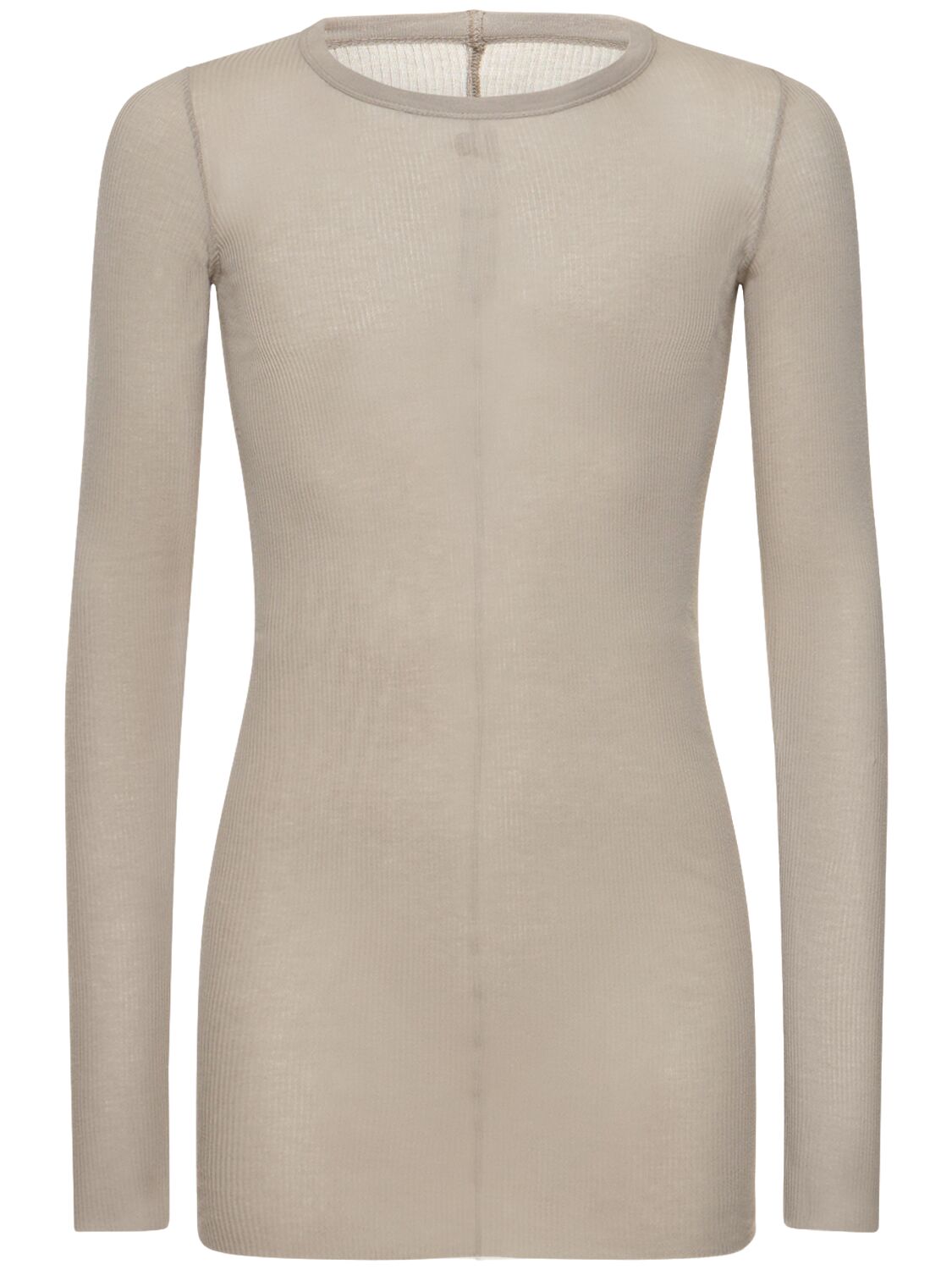 Rick Owens Ribbed Silk Blend Long Sleeve T-shirt In Pearl