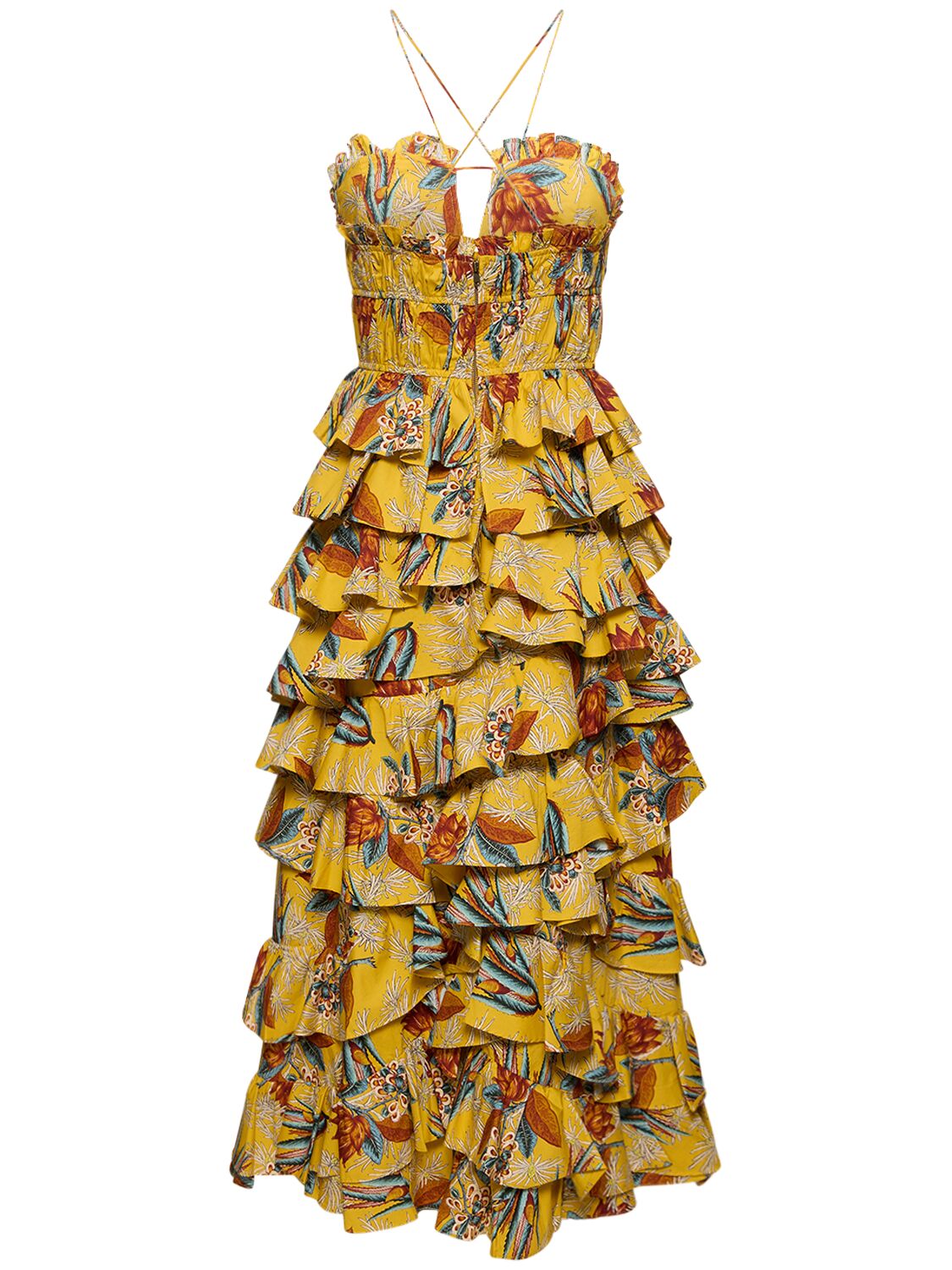 Shop Ulla Johnson Josefine Printed Cotton Midi Dress In Yellow,multi