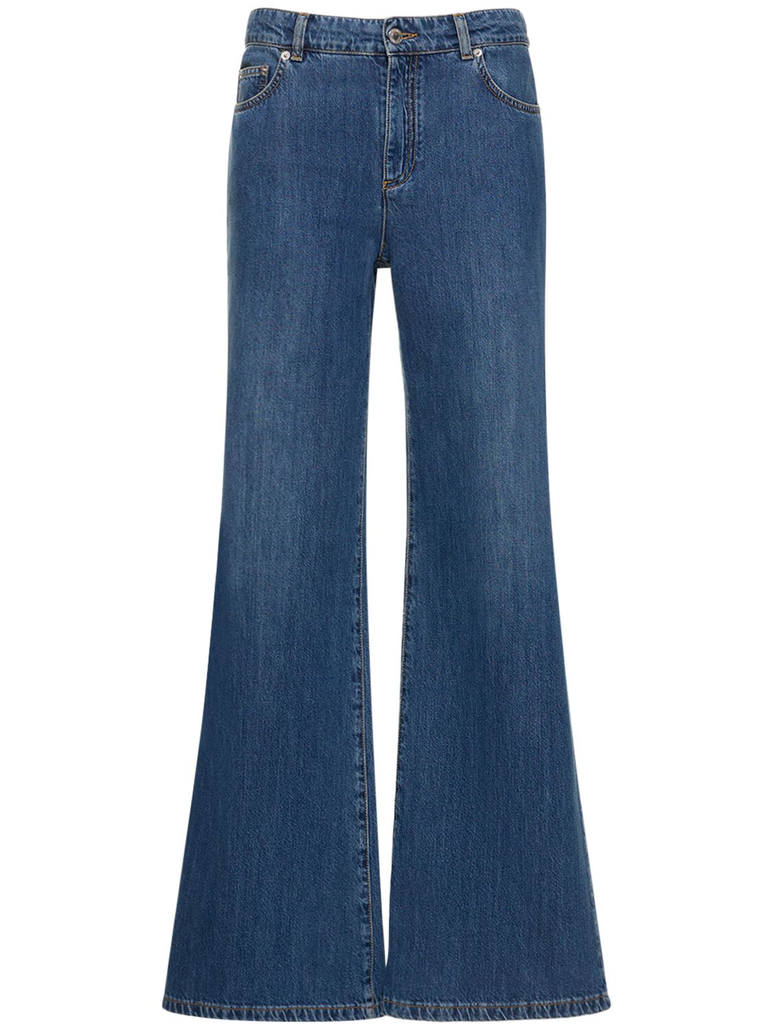 Shop Moschino Denim Cotton Low Rise Wide Jeans In Blue