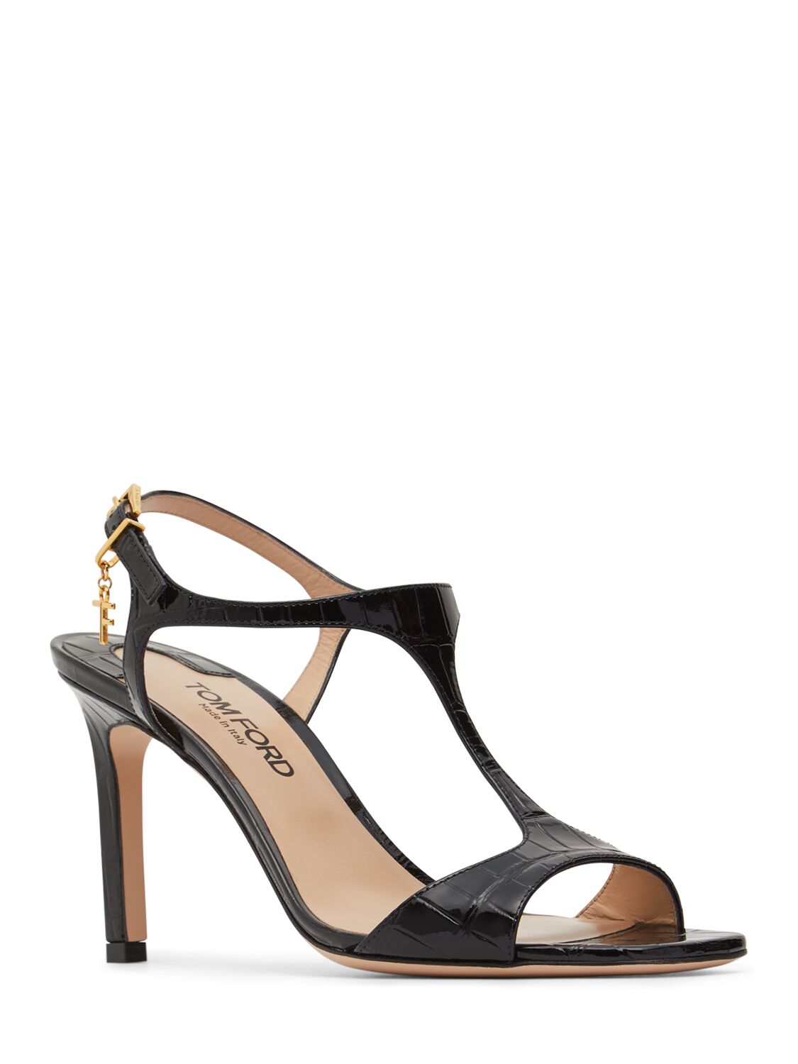 Shop Tom Ford 85mm Angelina Croc Embossed Sandals In Black